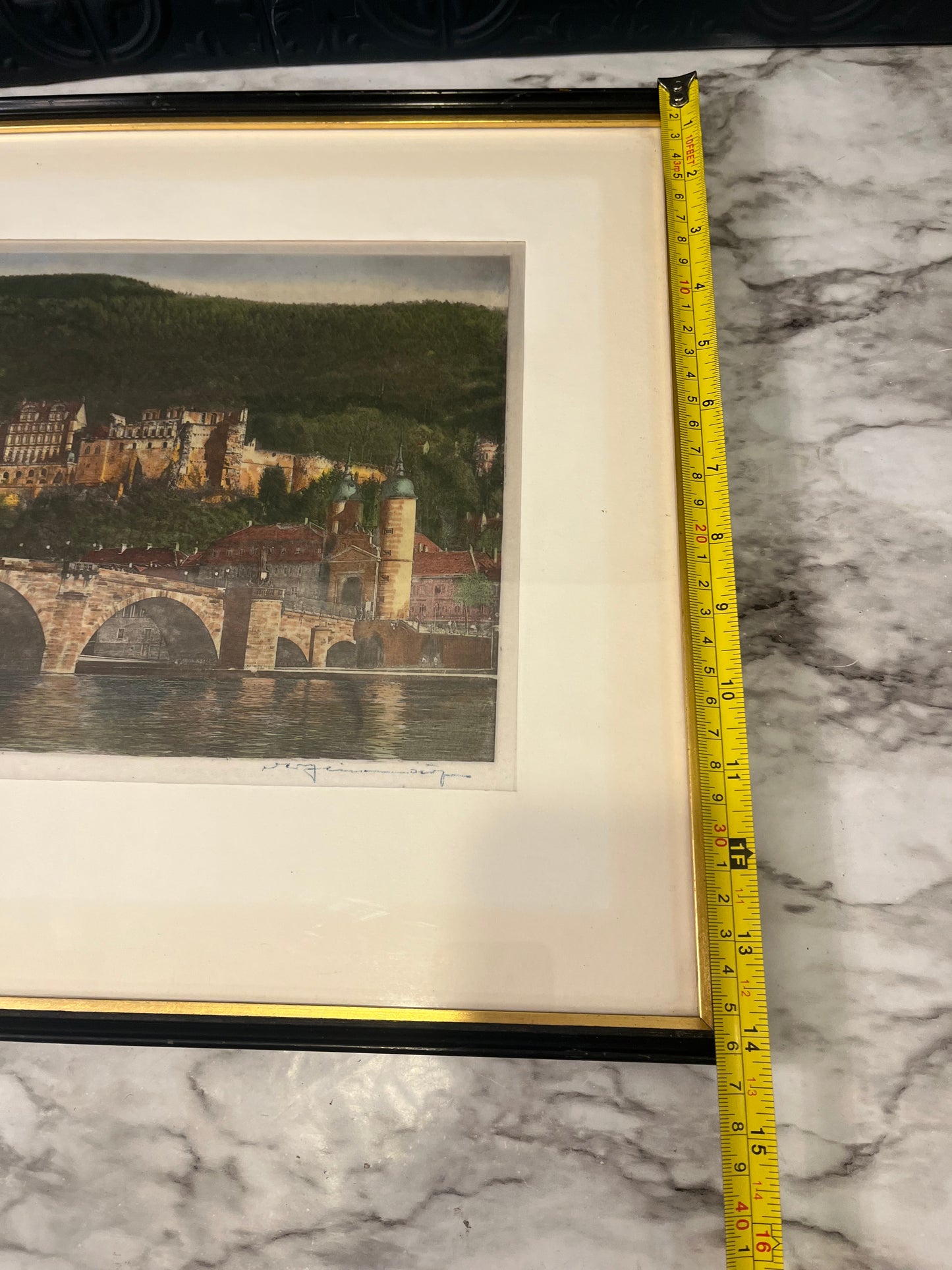 Old Bridge Etching Framed