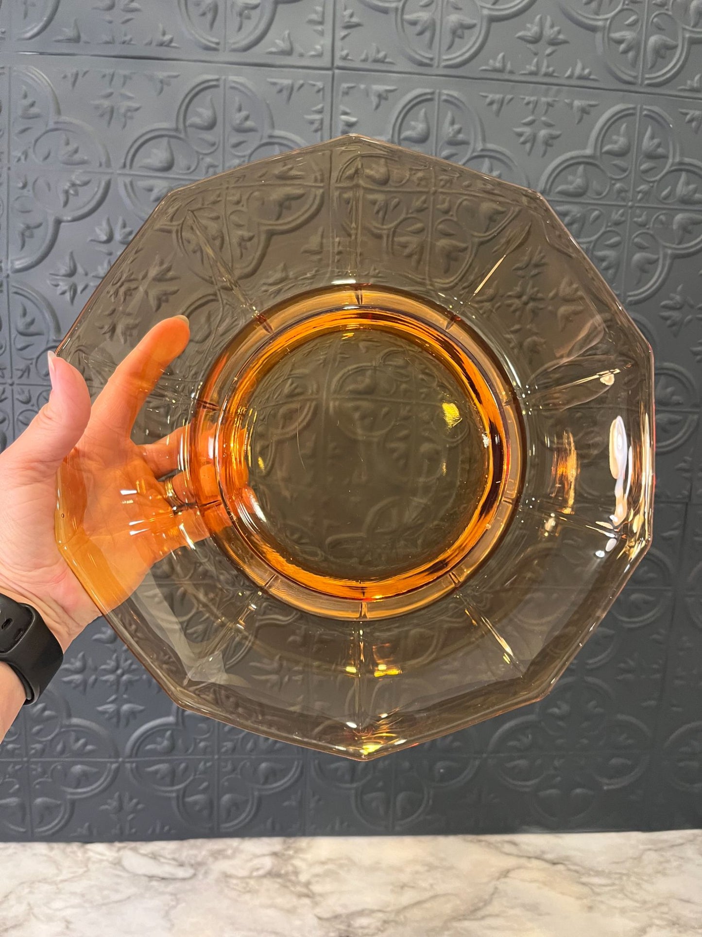 Amber Rolled Edge Glass Bowl