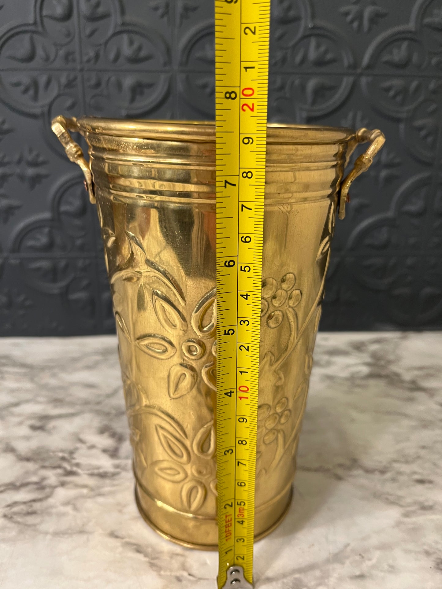 Brass Bucket with Handles and flowers