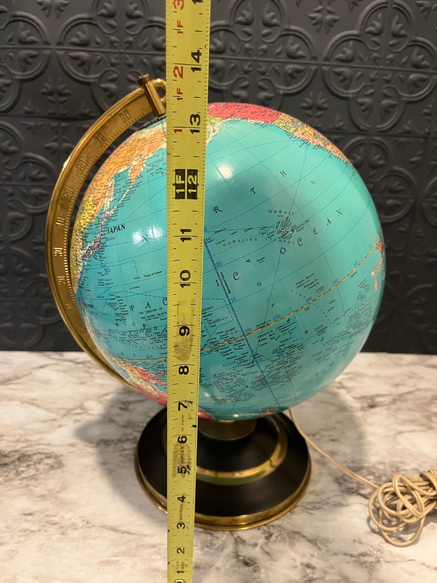 Vintage Illuminated Globe 10"