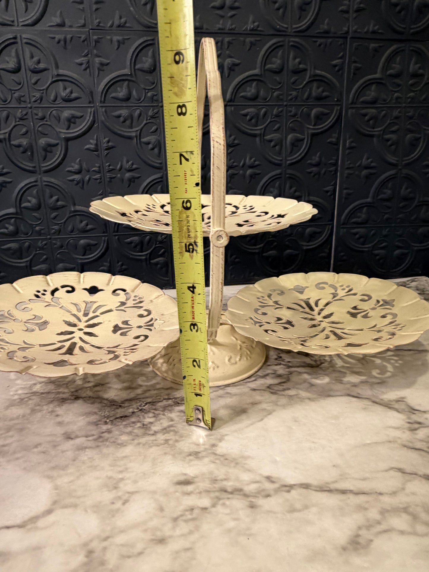 Folding 3 Tier Cream Metal Serving Tray