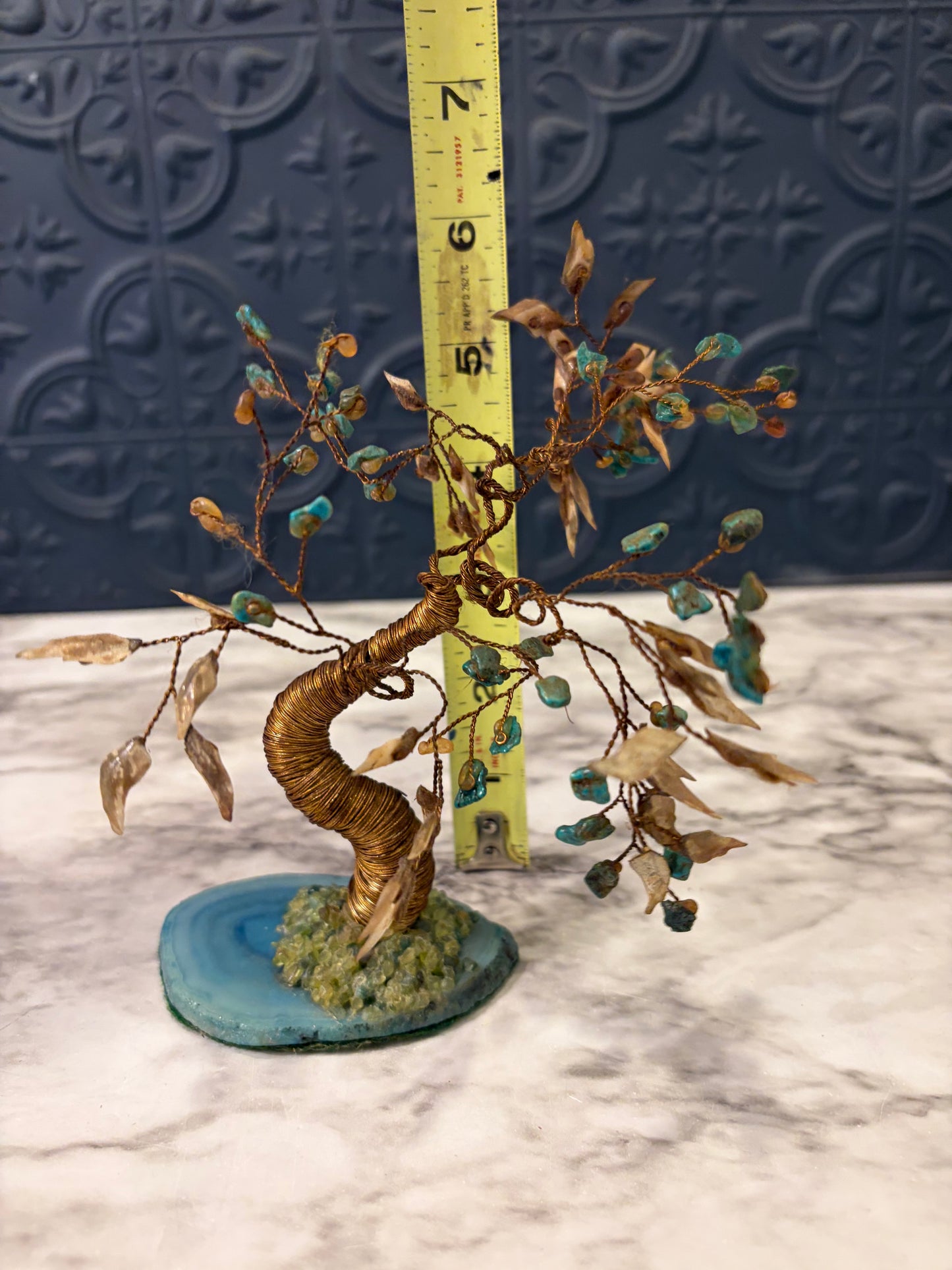 Copper Wire Bonsai Tree with Blue Stone