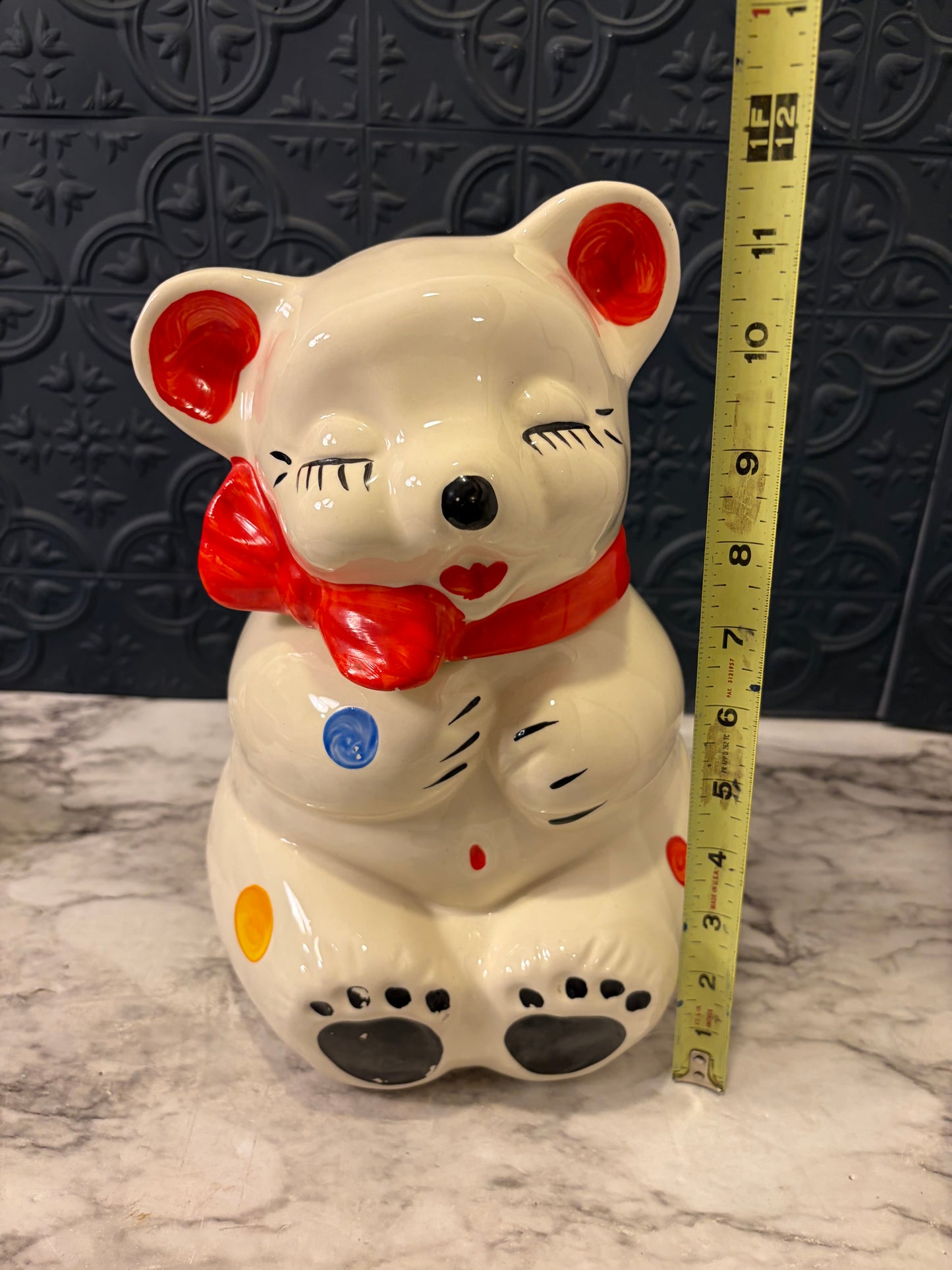 Vintage USA Pottery Polka Dot Bear Cookie Jar