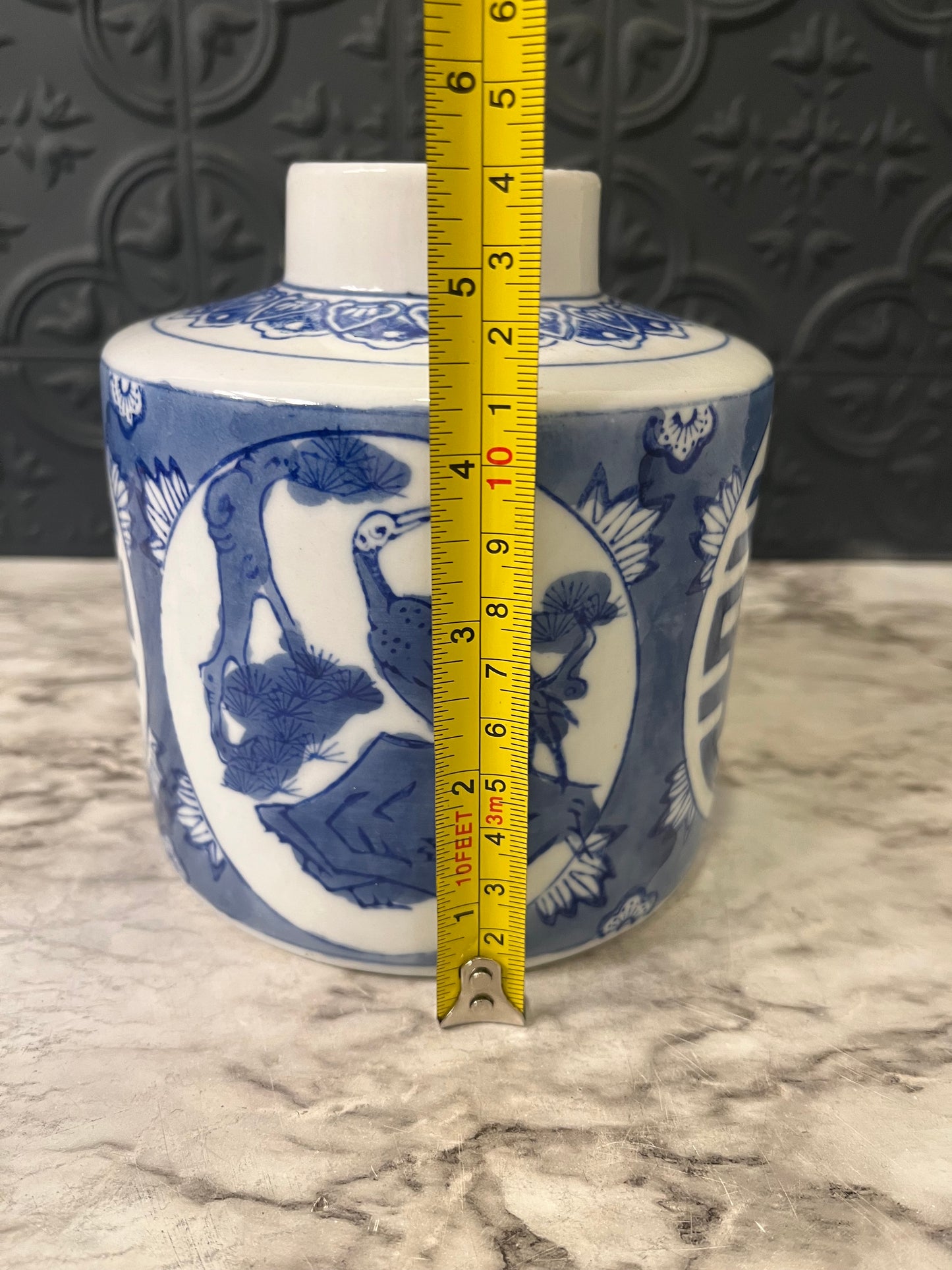 Blue and White Vase with Stork Image