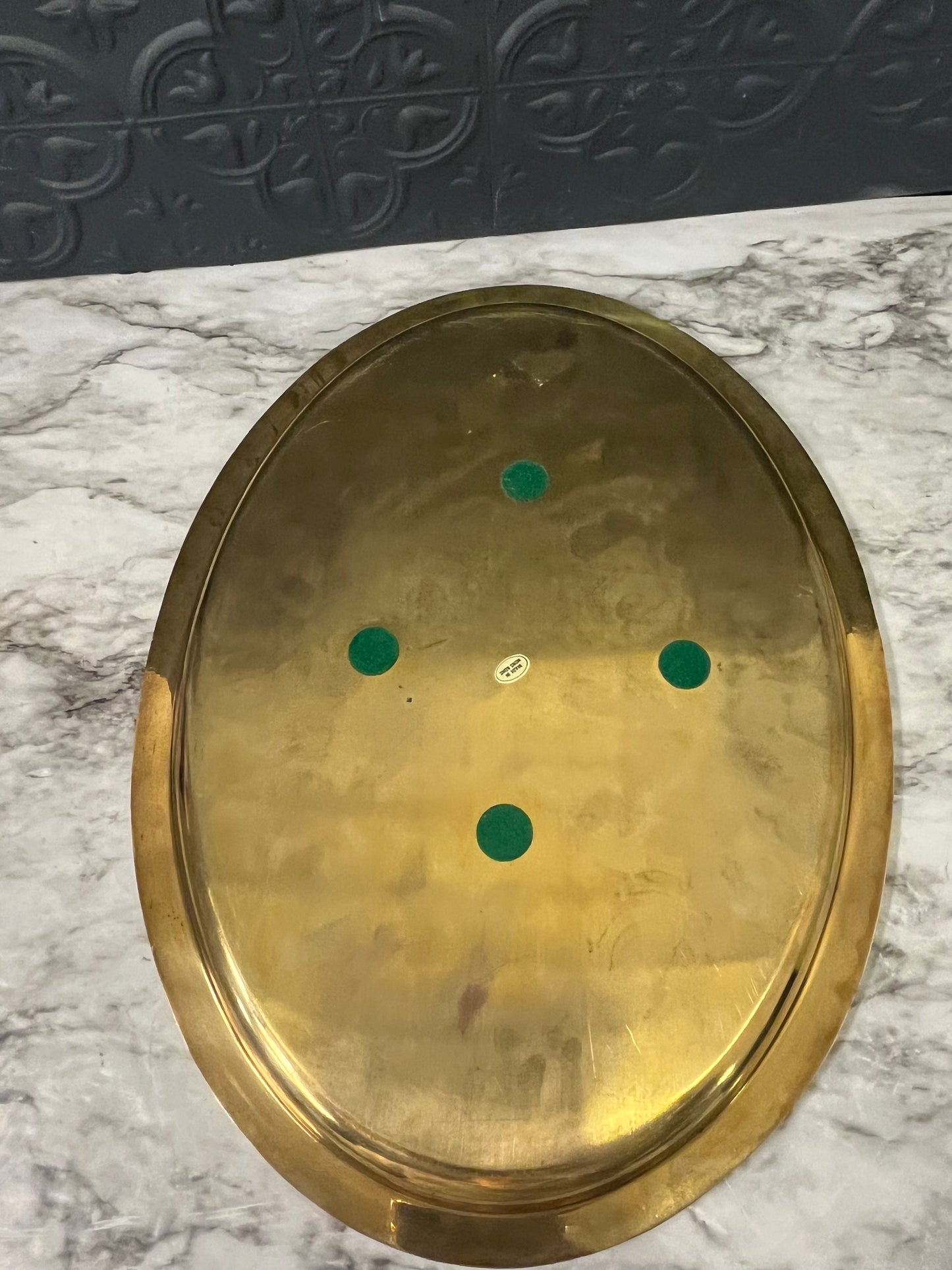 Brass Oval Tray with Faux Bamboo Edge 15"