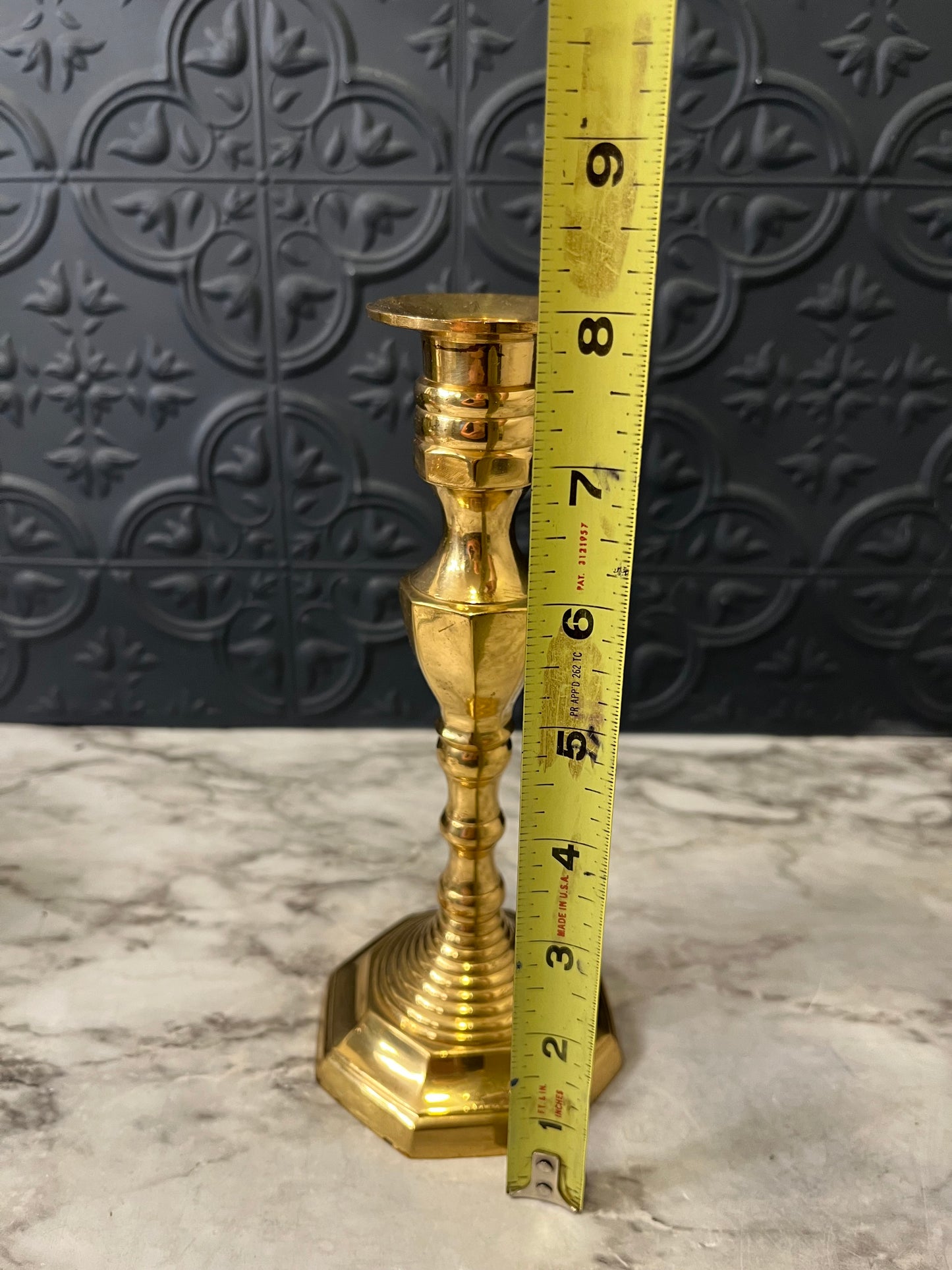 Brass Candle Holder Beehive Base 8"