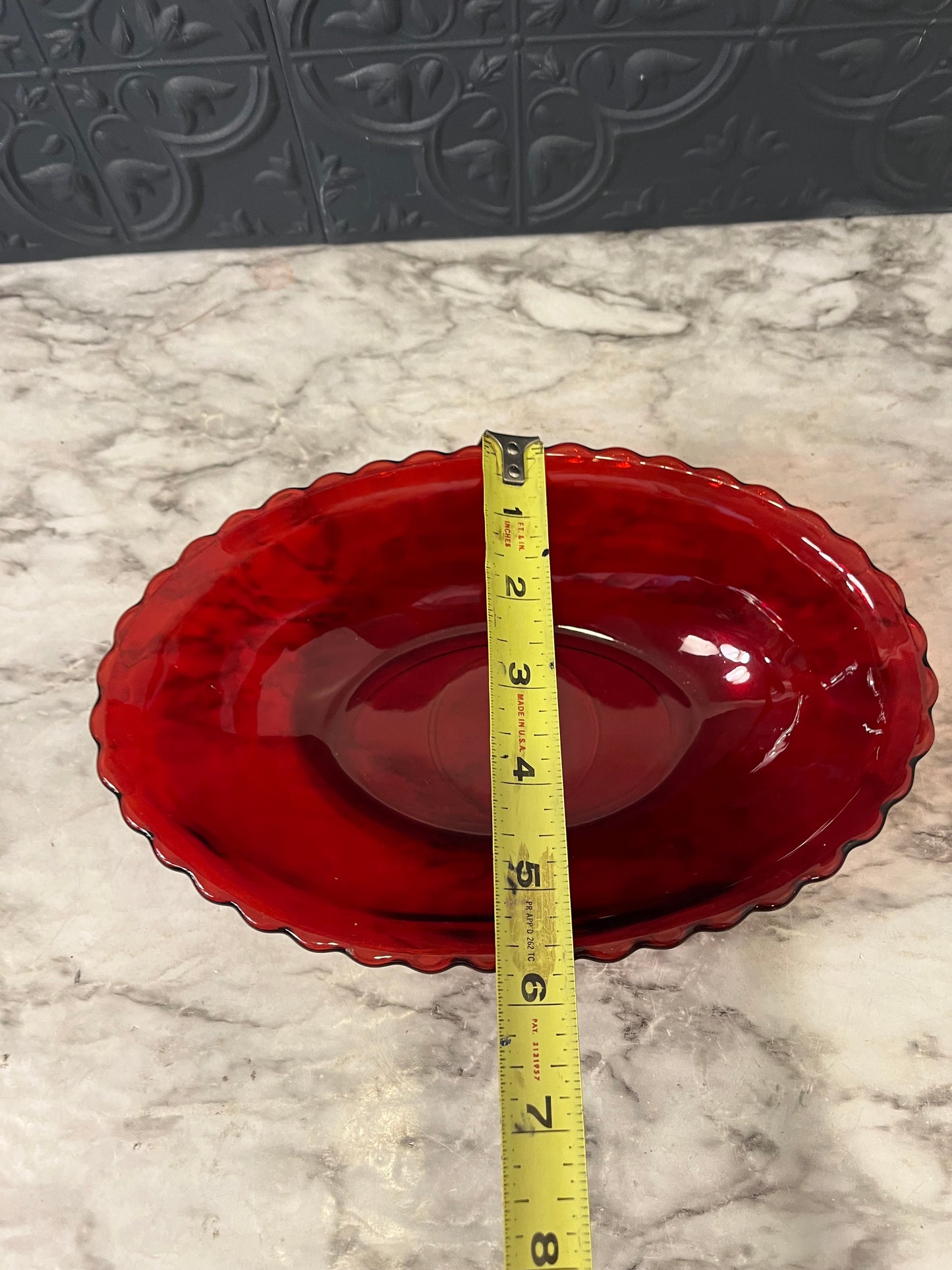 Ruby Red Glass oval bowl
