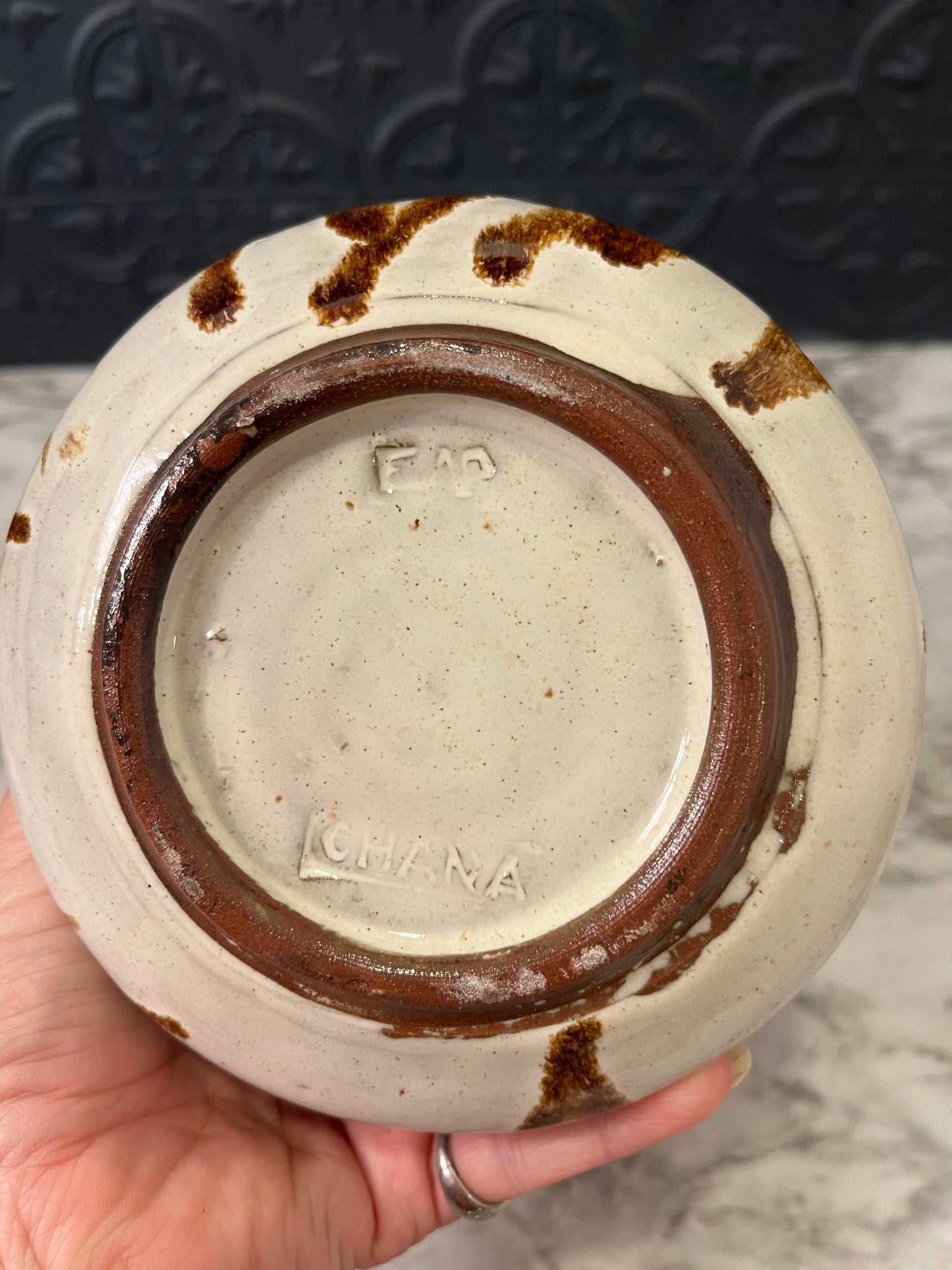 Cream Brown and Blue Pottery vase Ghana