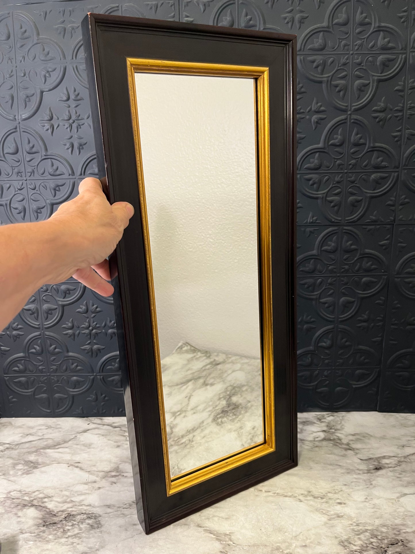Rectangle Black Mirror with Gold Trim