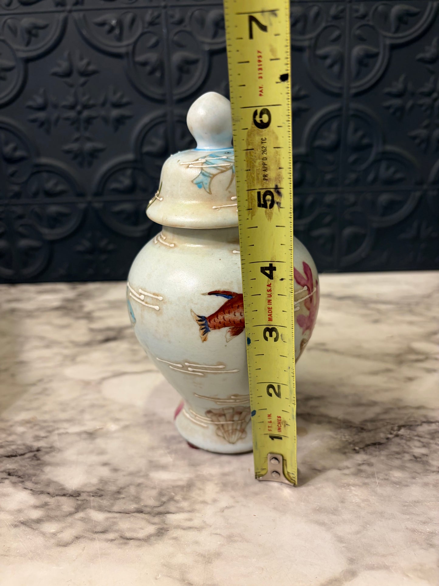 Hand Painted Ginger Jar with Fish and Coral