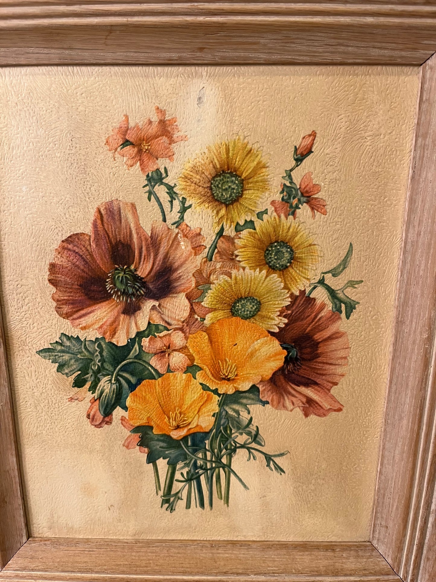 Vintage Light Wood Framed yellow flowers