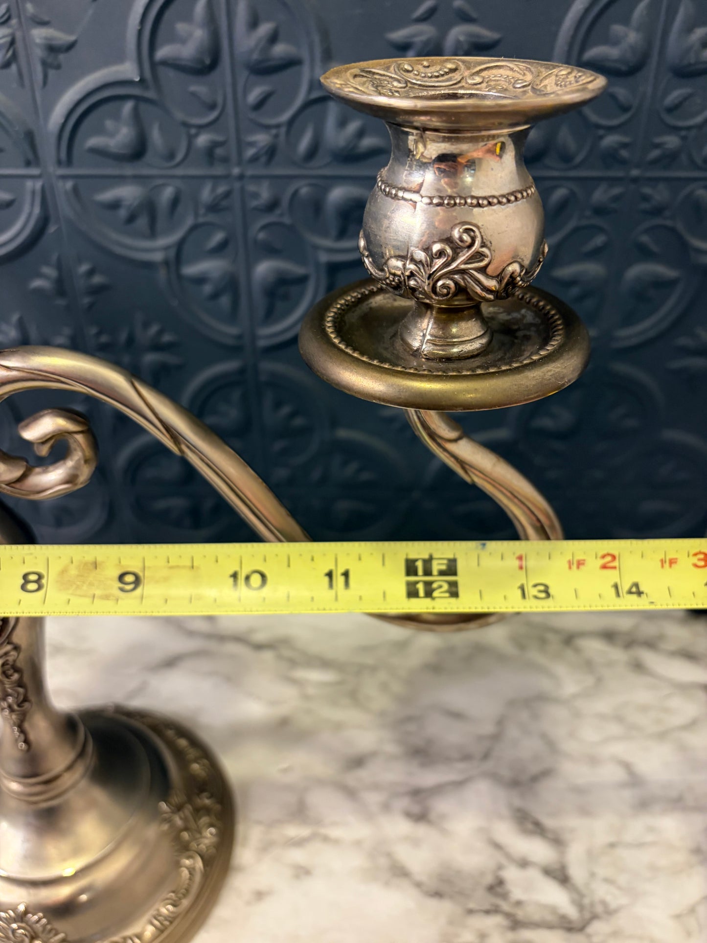 Silver Plate Godinger Ornate 3 Arm Curvy Candelabra