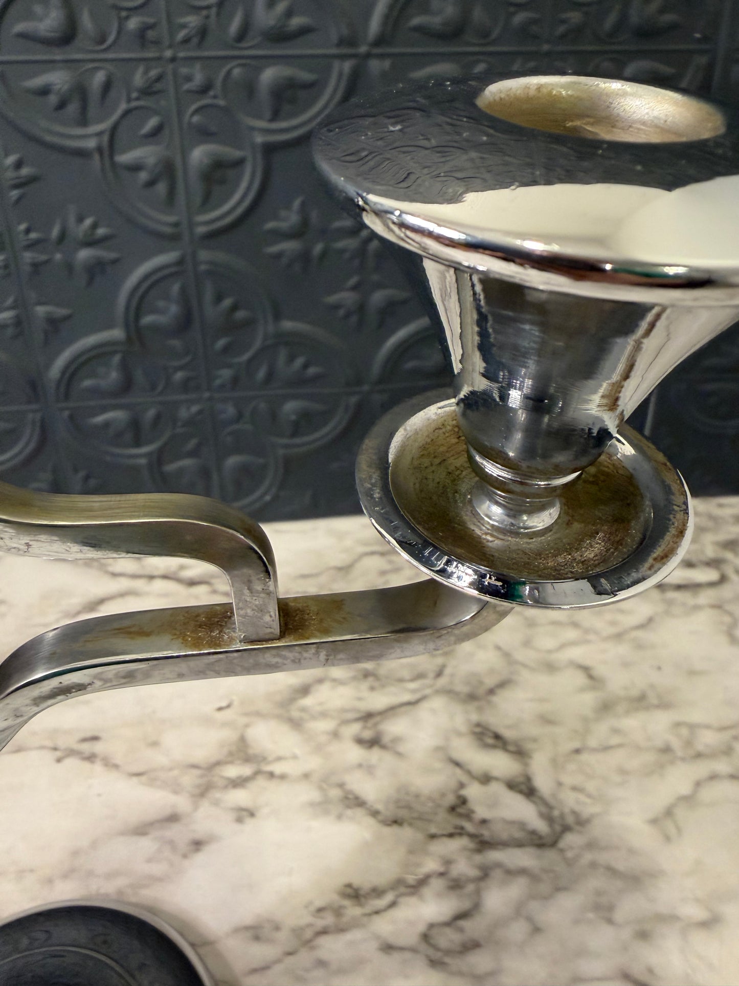 Silver Plate Art Deco Candelabra 3 Arm