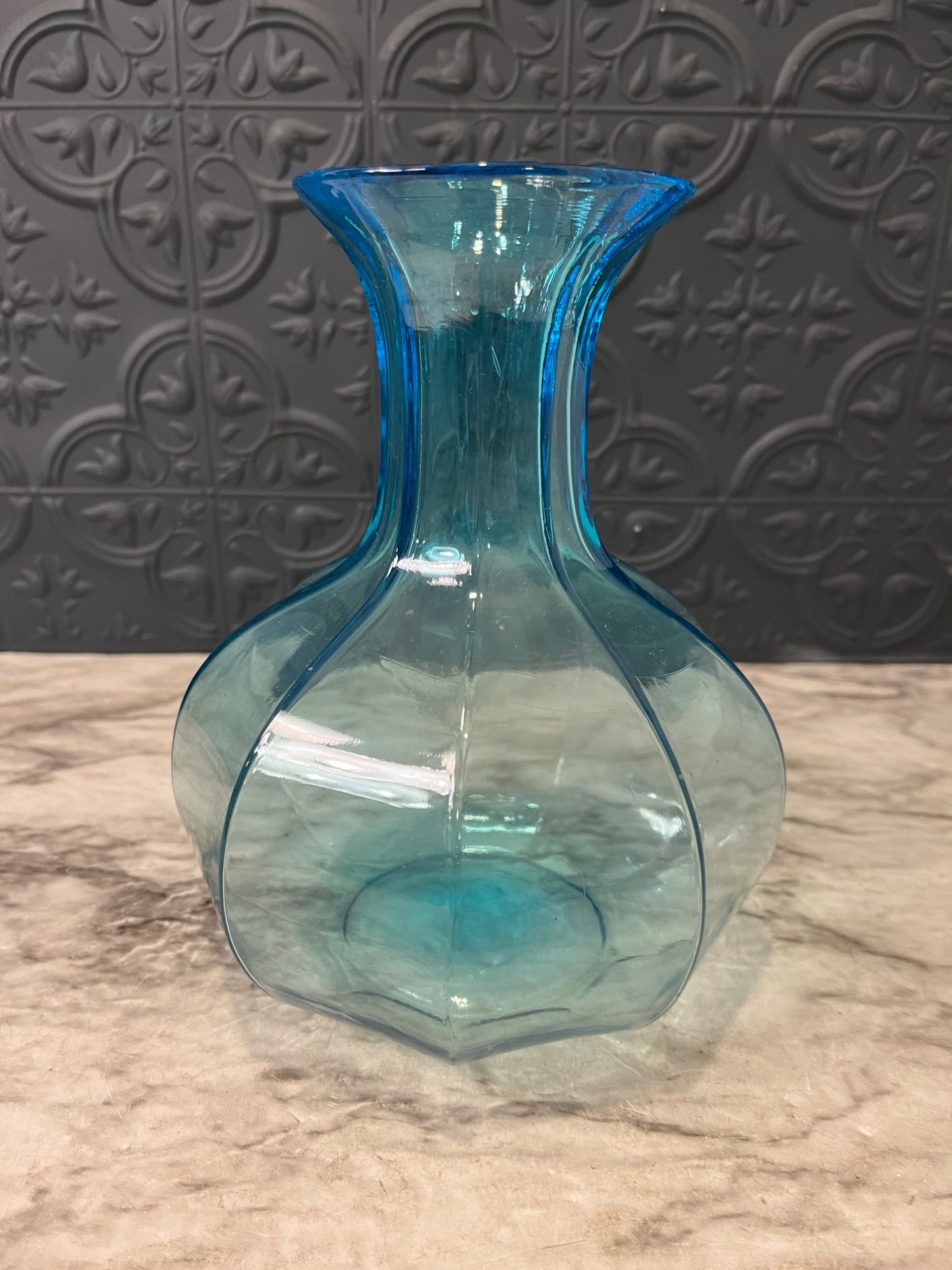Blue Glass 9 Sided Vase