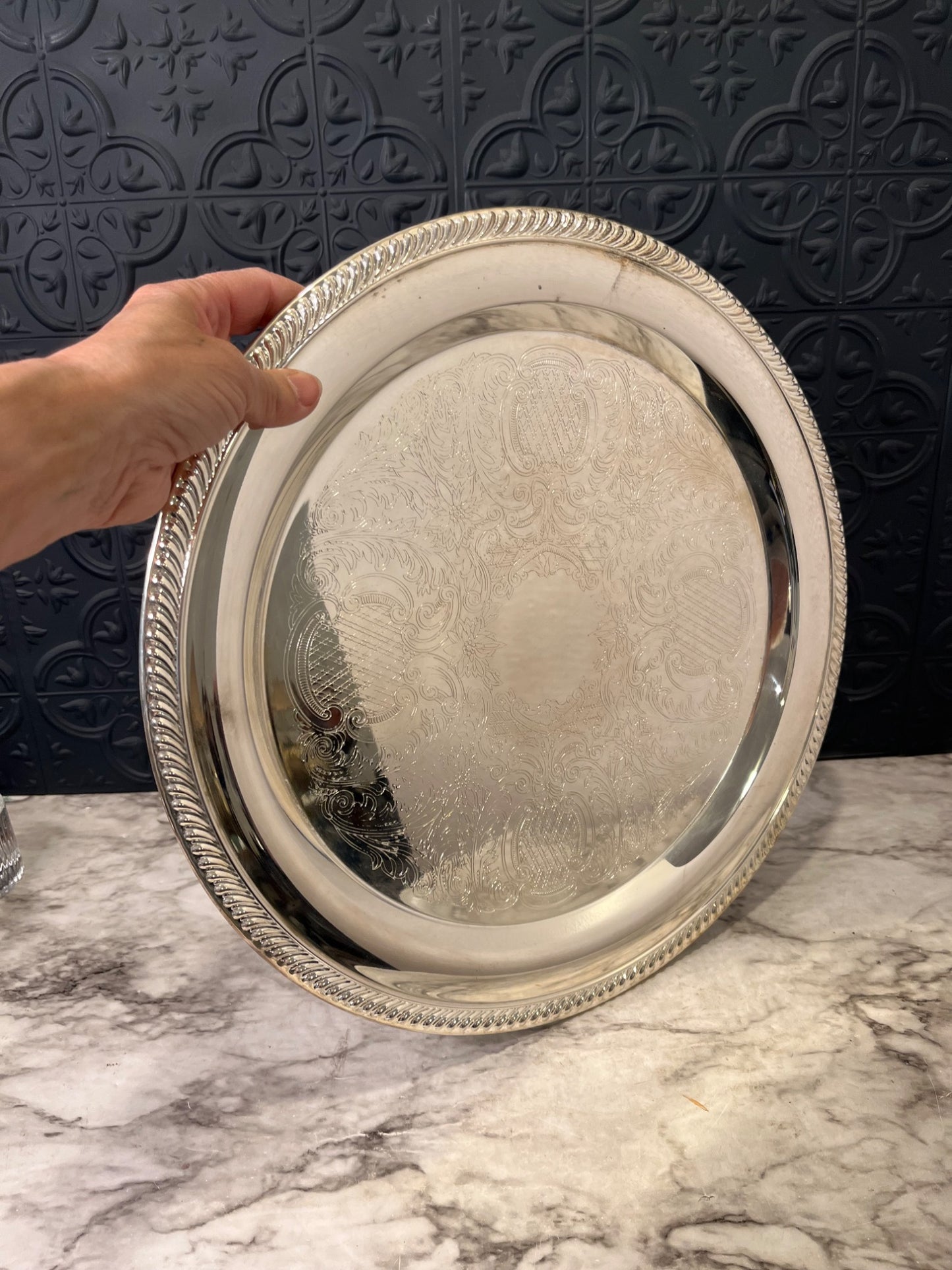 Round Silver plated tray with handles