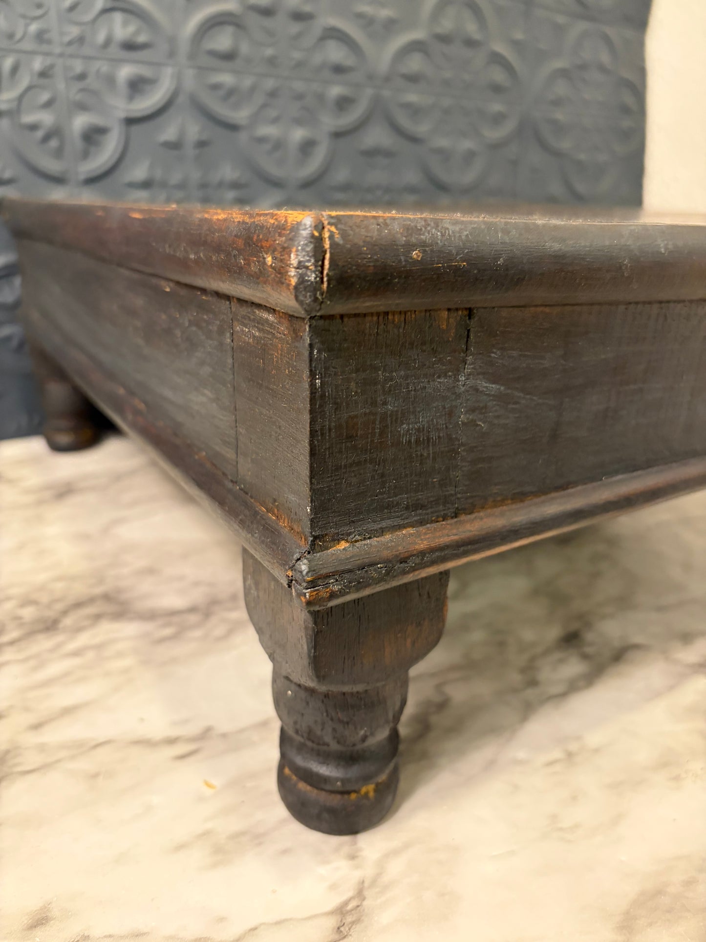 Dark Wood Square Stool