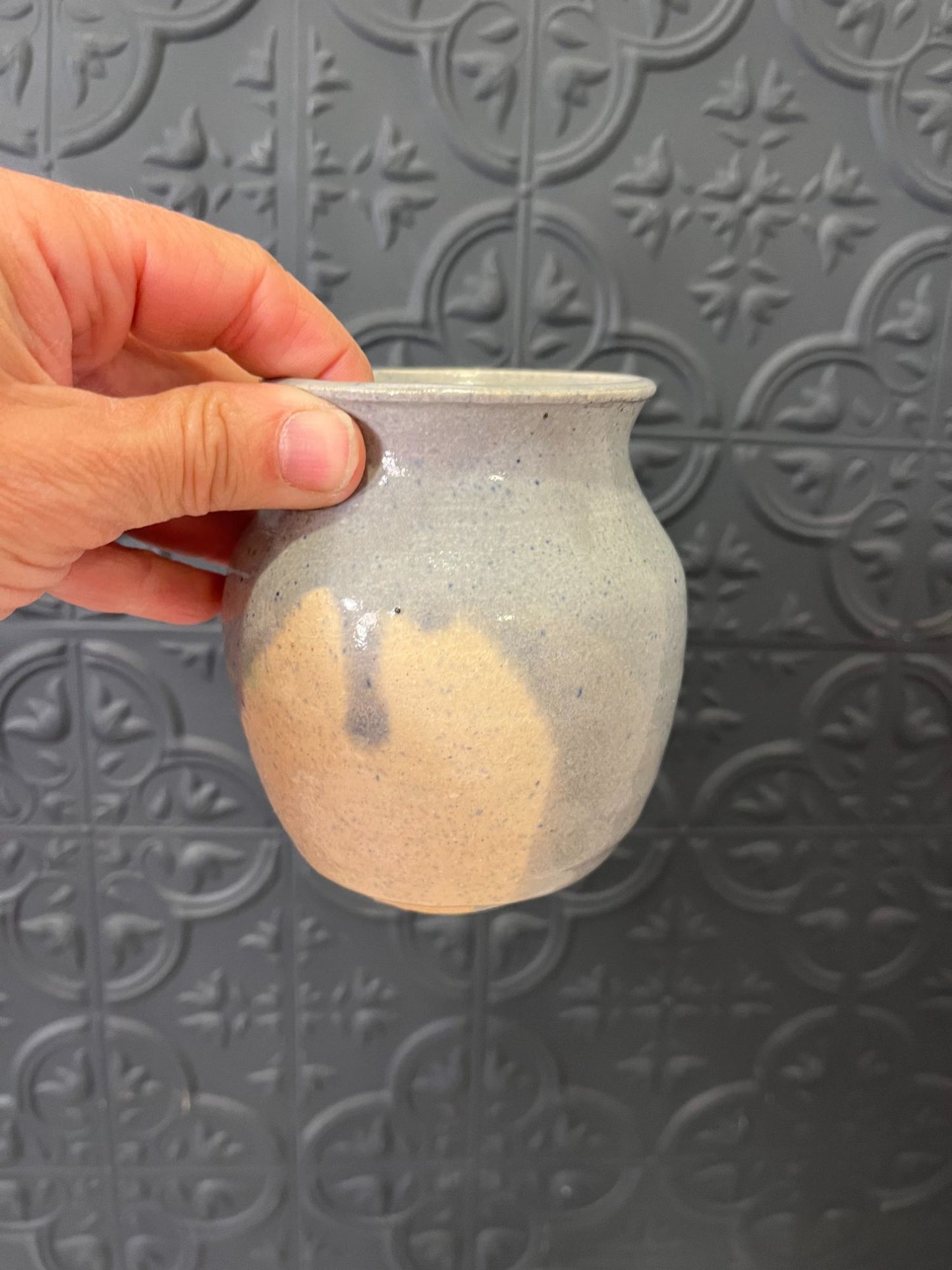 Blue and Cream Drip Pottery Vase