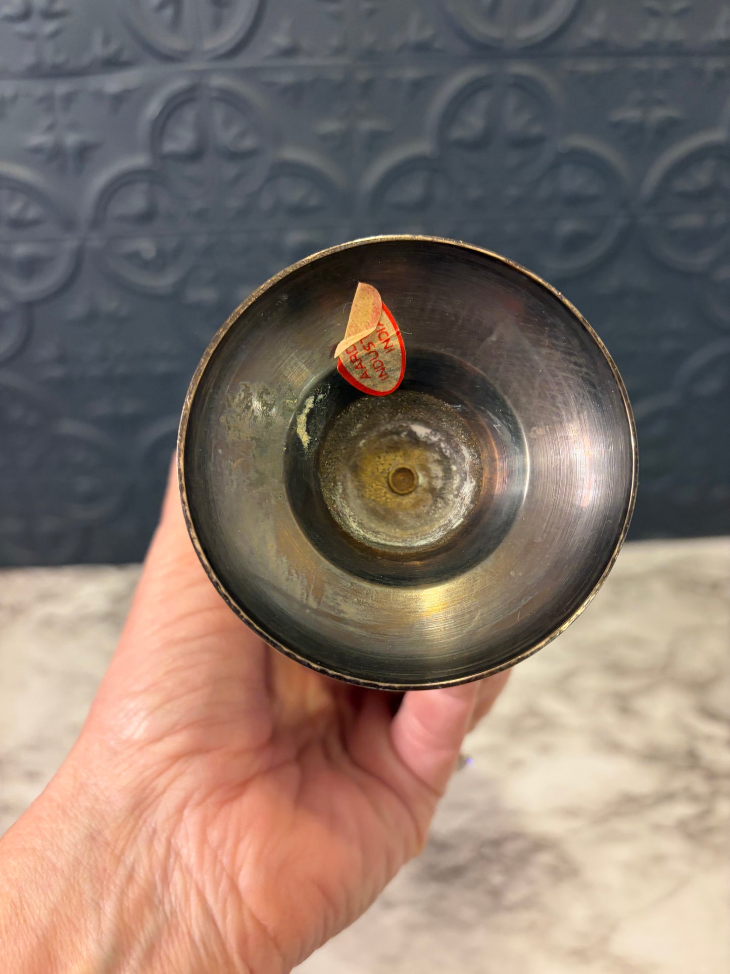 Gunmetal Brass Vase with Etched Flower