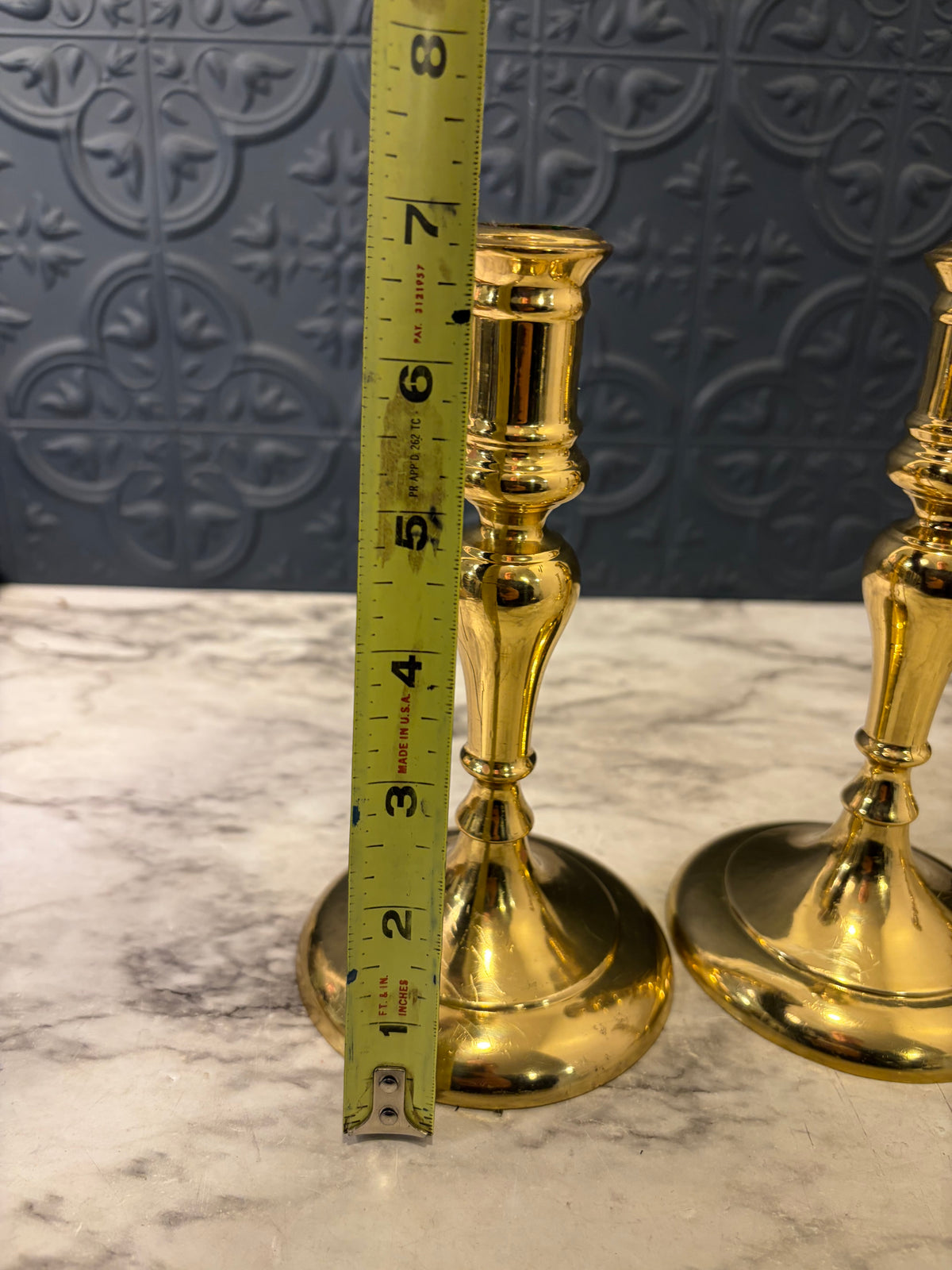 7" Heavy Brass Candlestick Pair