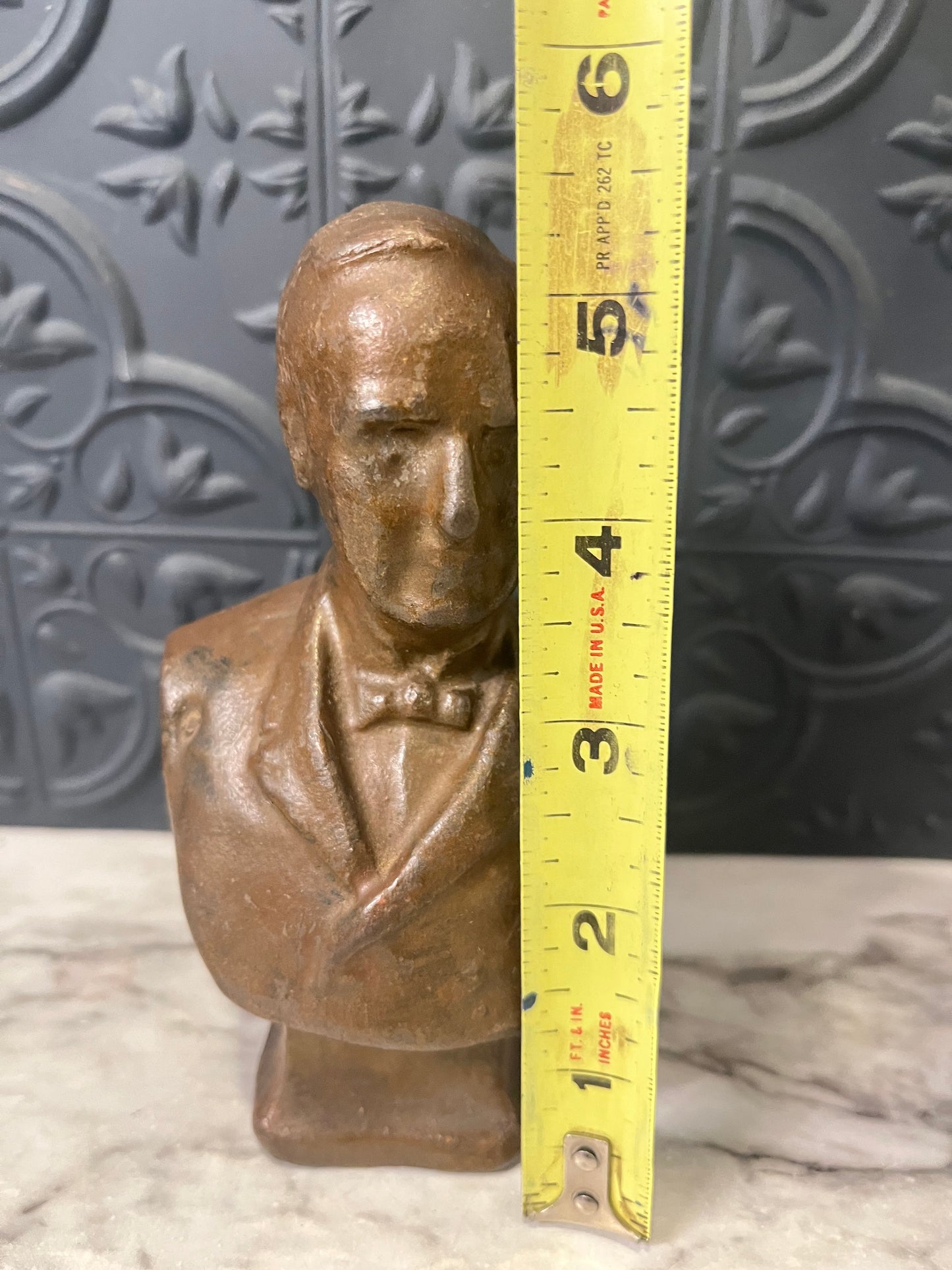 Bronze Colored Bust of Man with Bowtie