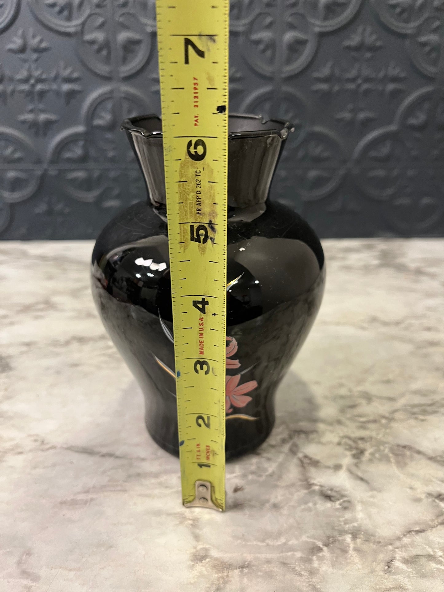Black Glass Vase with Pink Lily