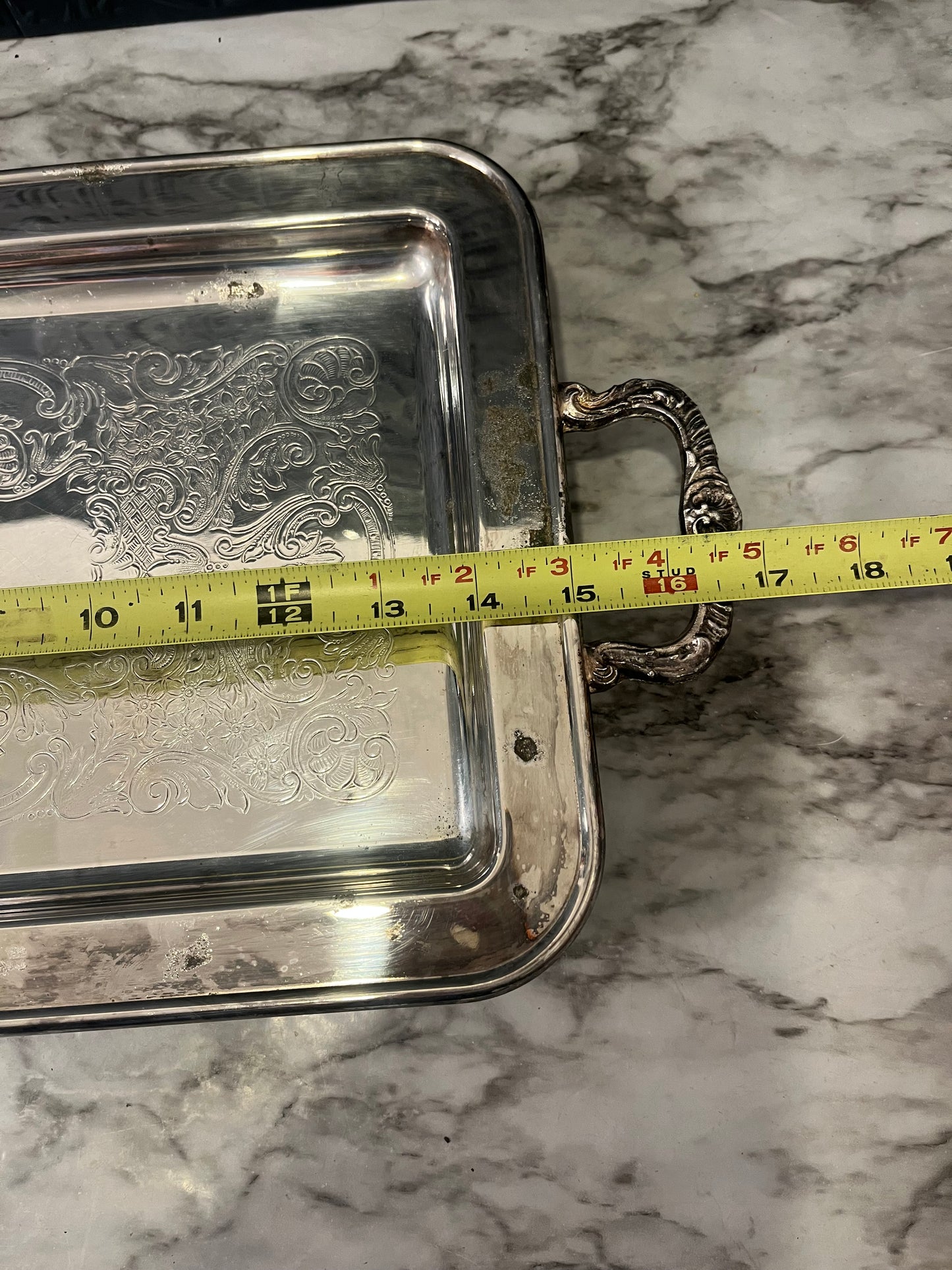 Rectangle Etched Silverplate Footed Serving Tray