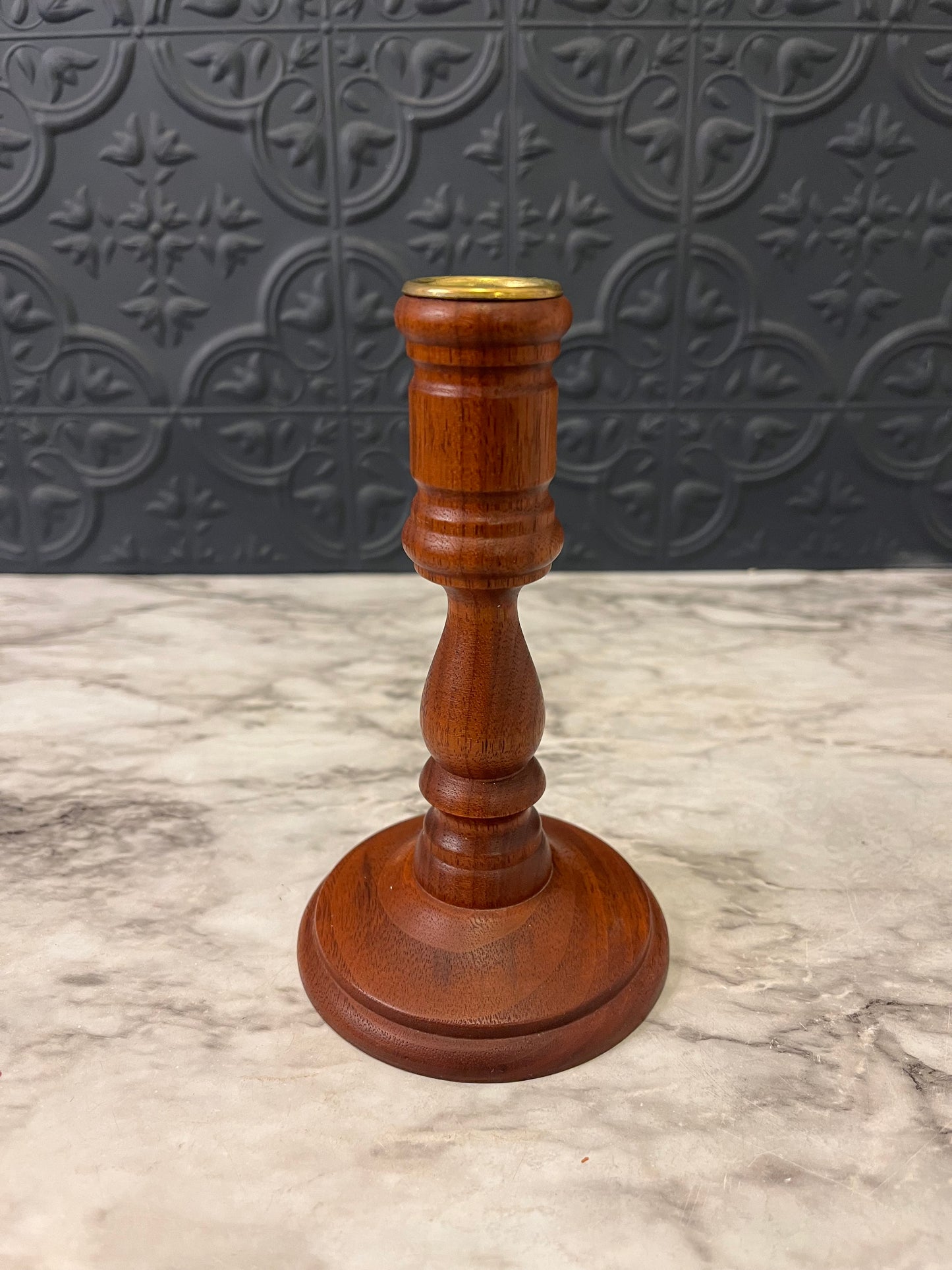 Wood Candle Holder with Gold Cup 6"
