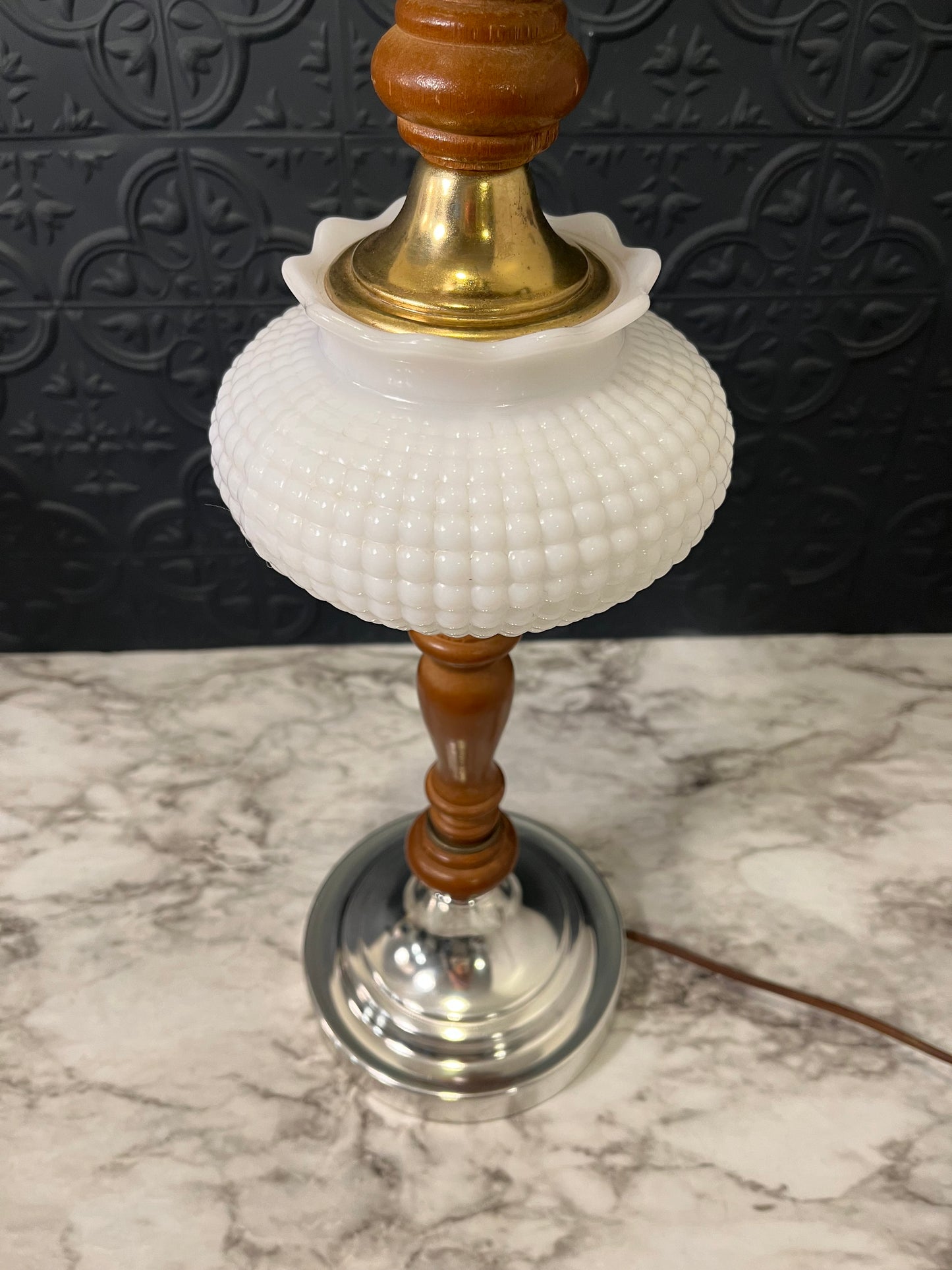 Milk Glass Hobnail Electric Lamp