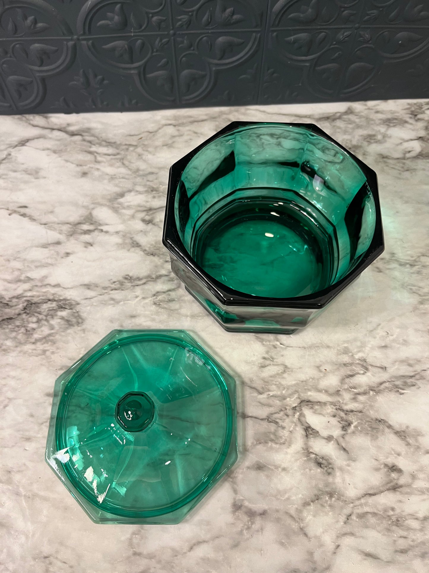 Green Indiana Glass Candy Jar with Lid