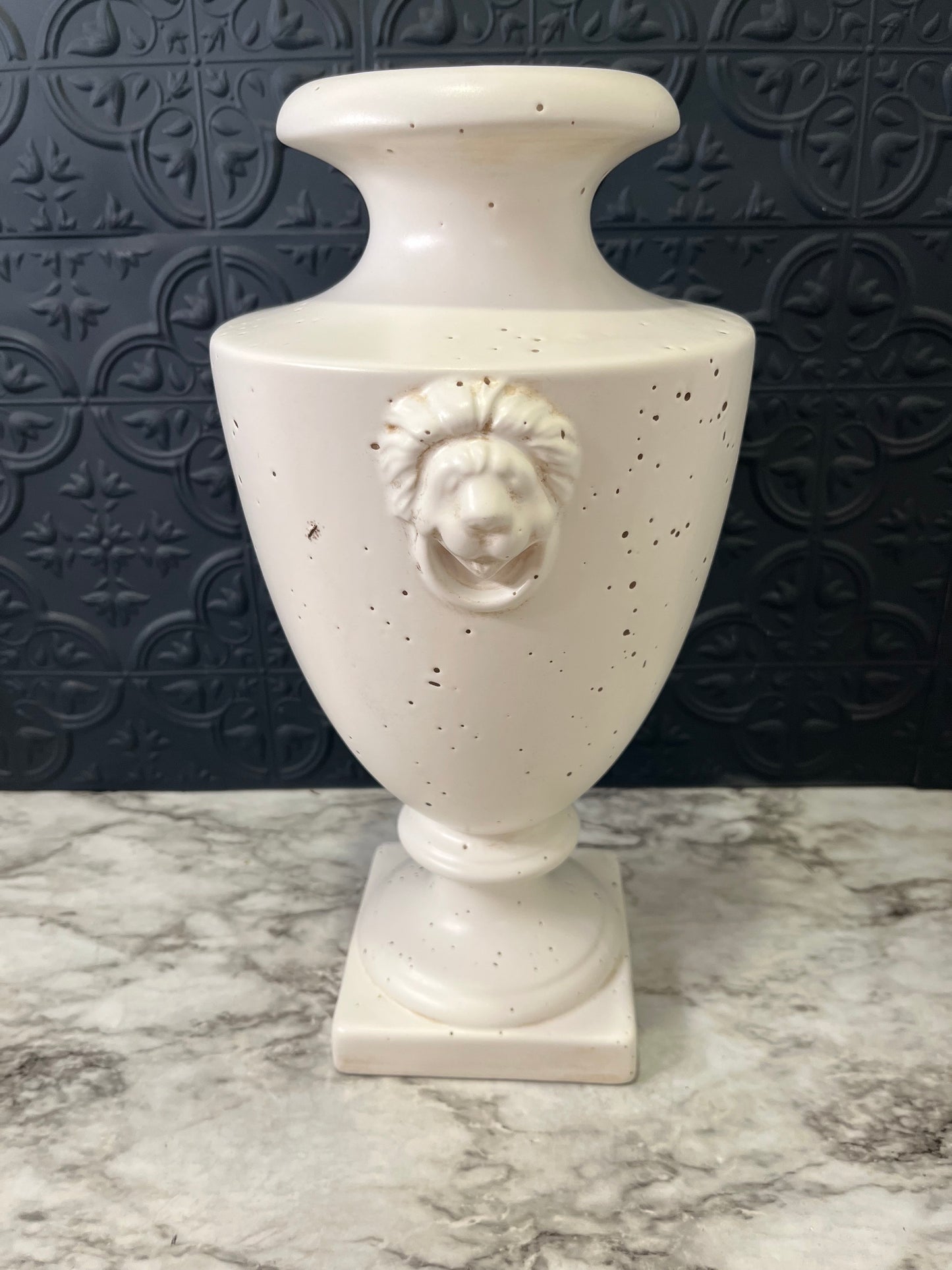 White Decorative Urn with Lion Handles
