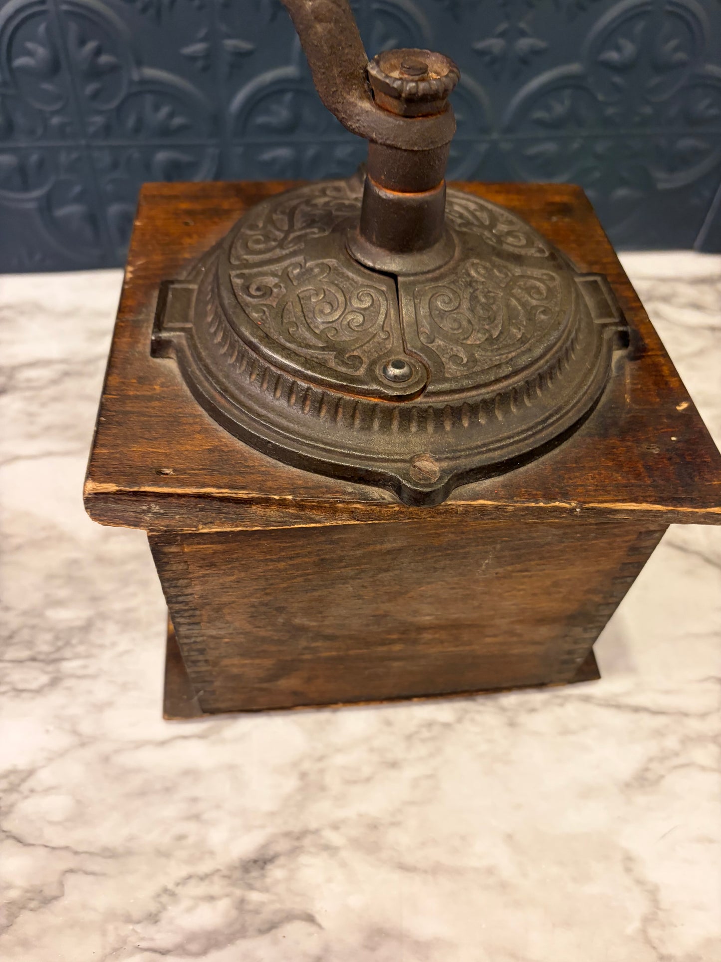 Antique Coffee Grinder with Iron Top