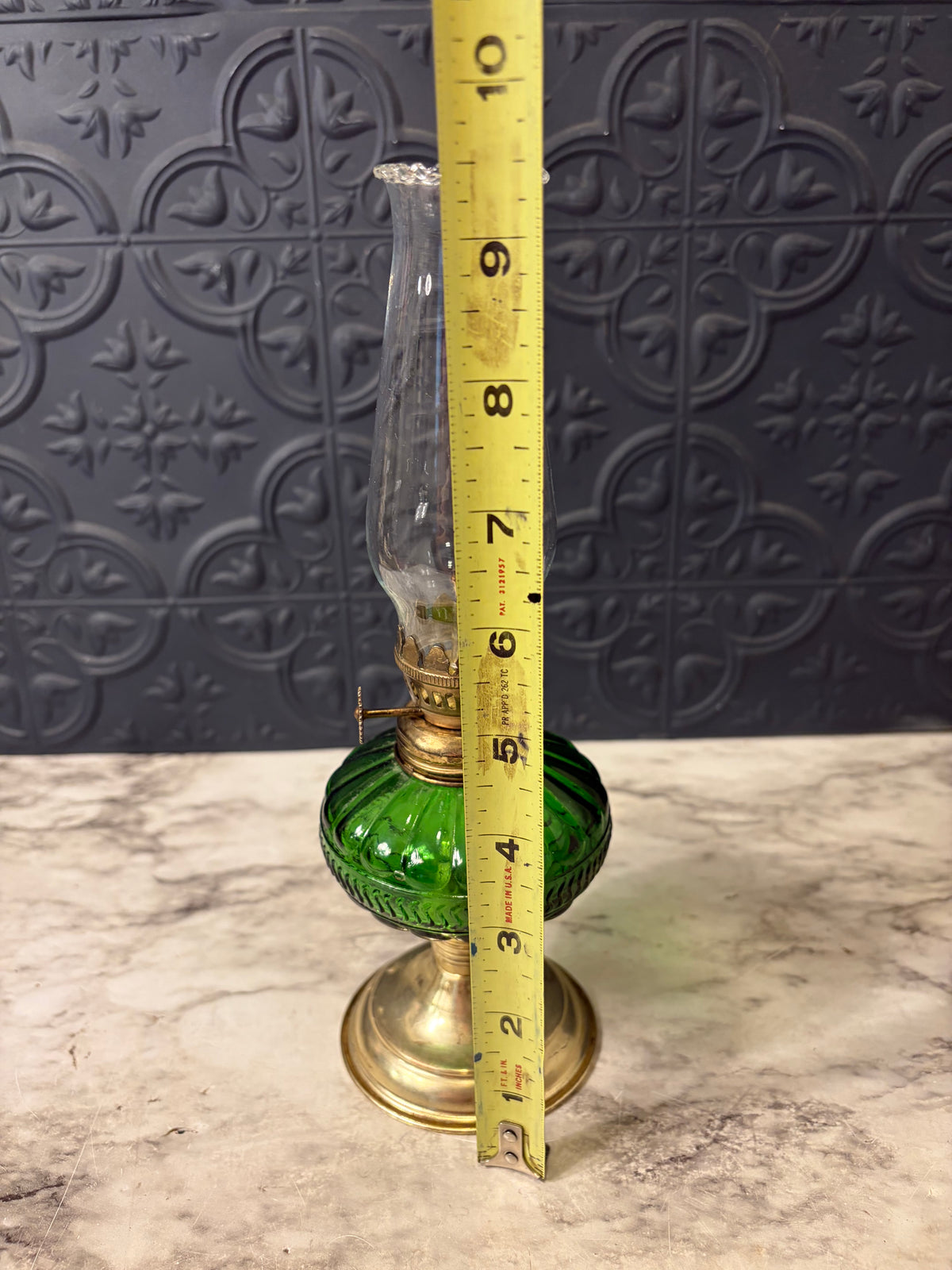 Mini Green Oil Lamp with Clear Hurricane