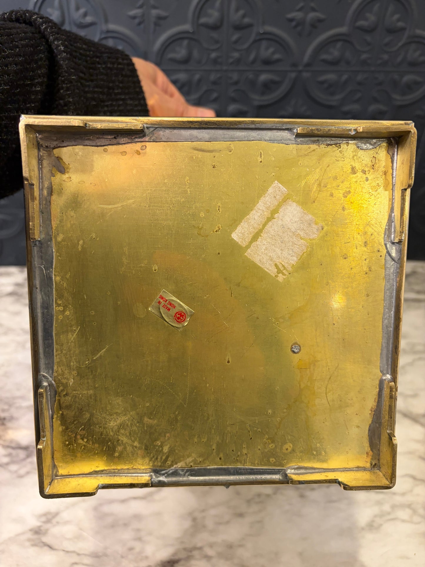 Solid Brass Fluted Square Planter 8" Tall
