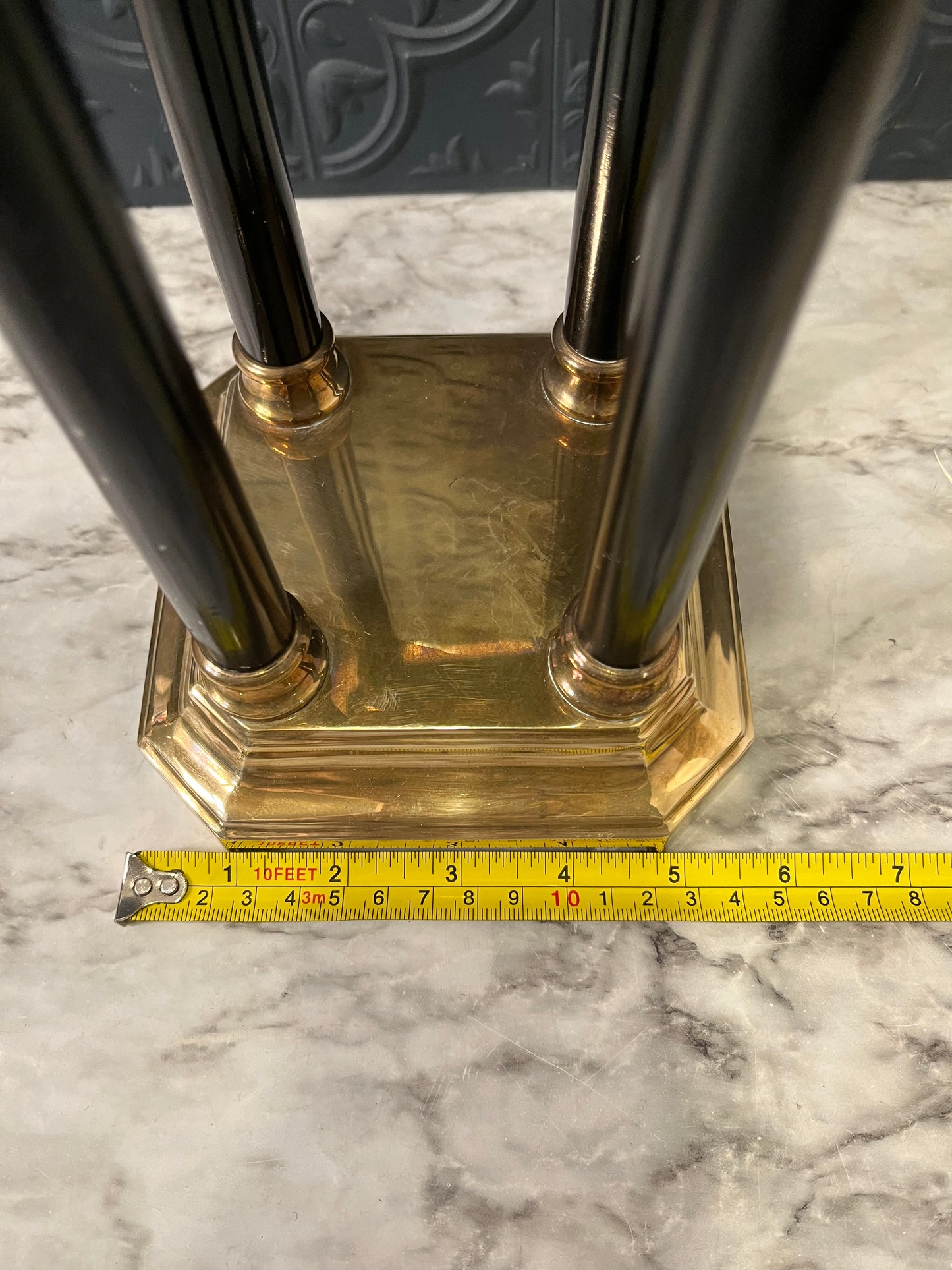 Brass and black column candle holder