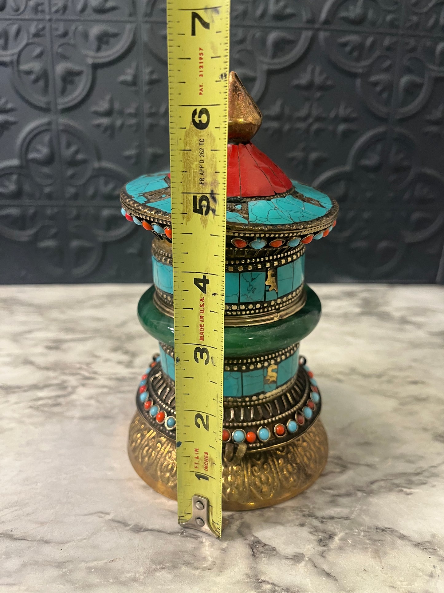 Tibetian Brass and Enamel Prayer Wheel