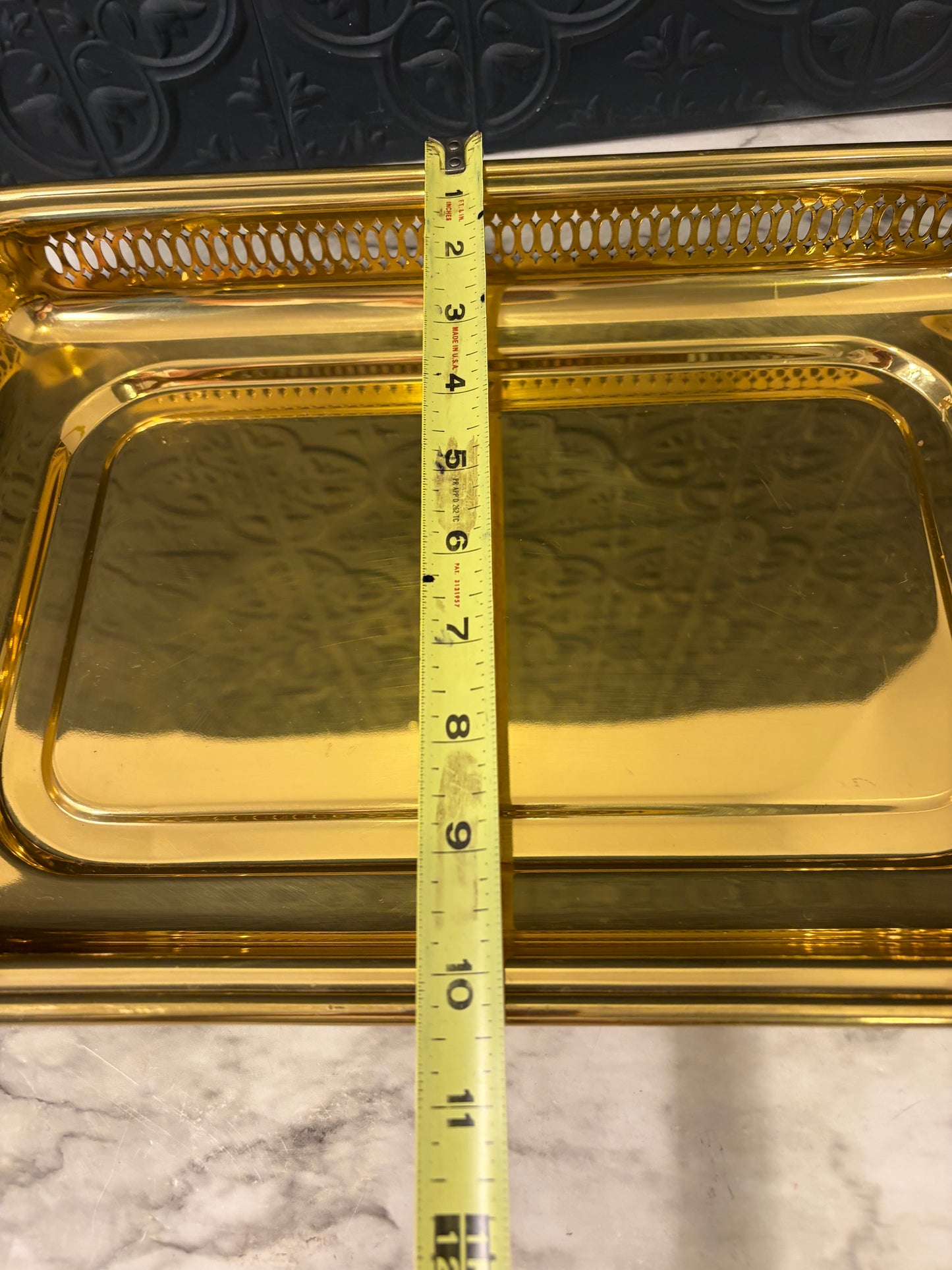 Shiny Brass Tray with filigree edge Rectangle