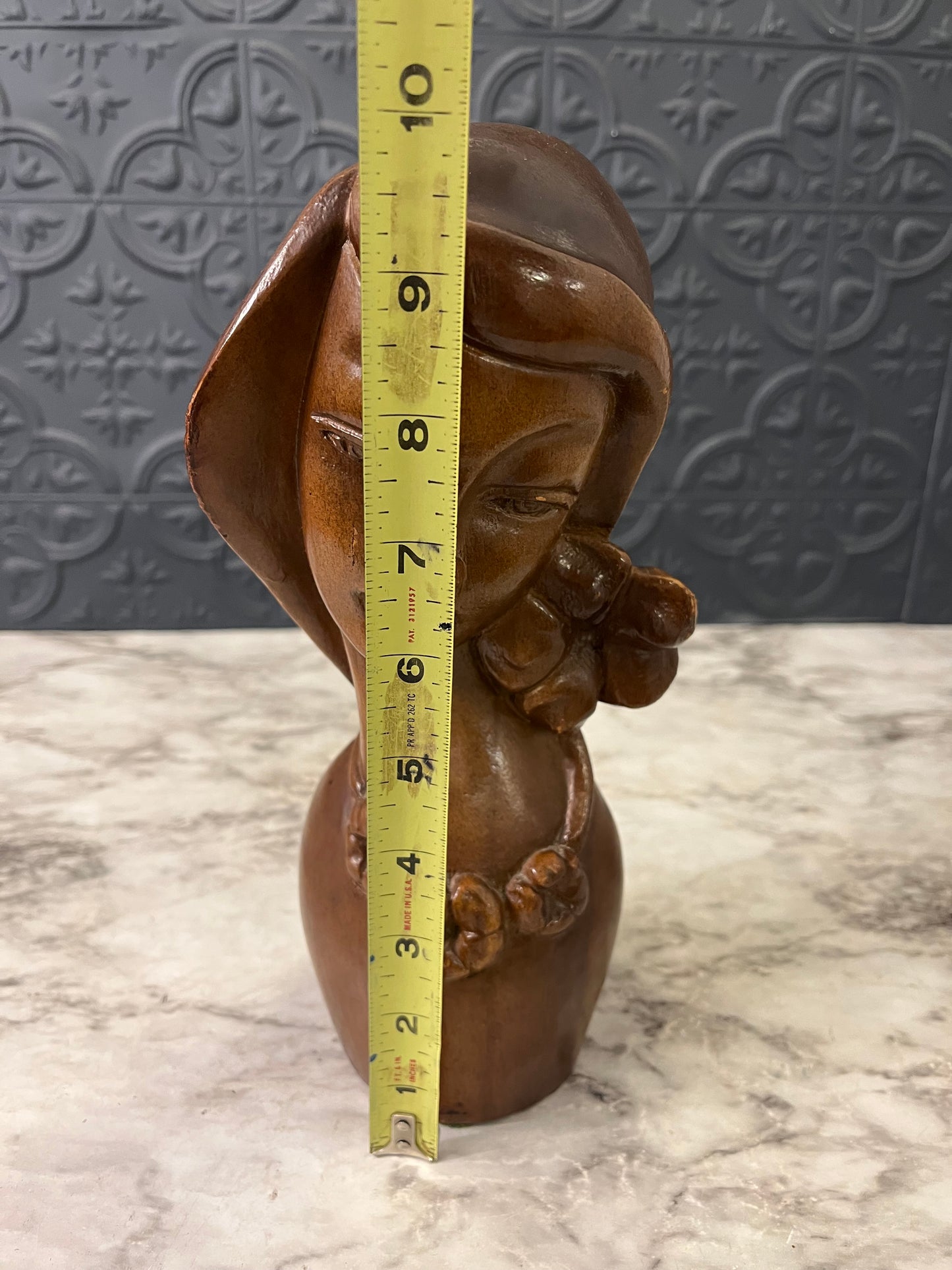 Wooden Carved Madonna Head With Lei