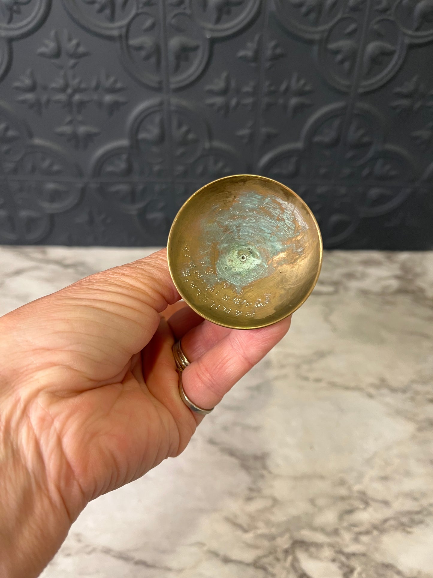 Brass and Enamel Etched Vase Small