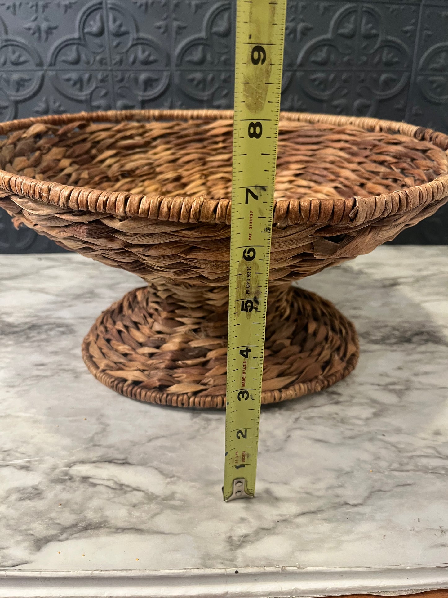 Woven Wicker Pedestal Bowl