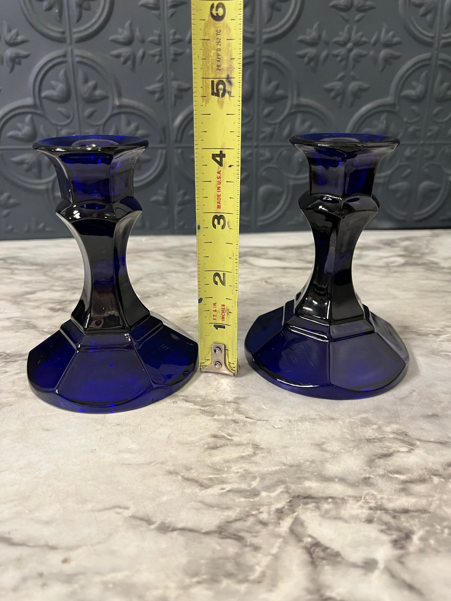 Cobalt Blue Glass candle holders x2
