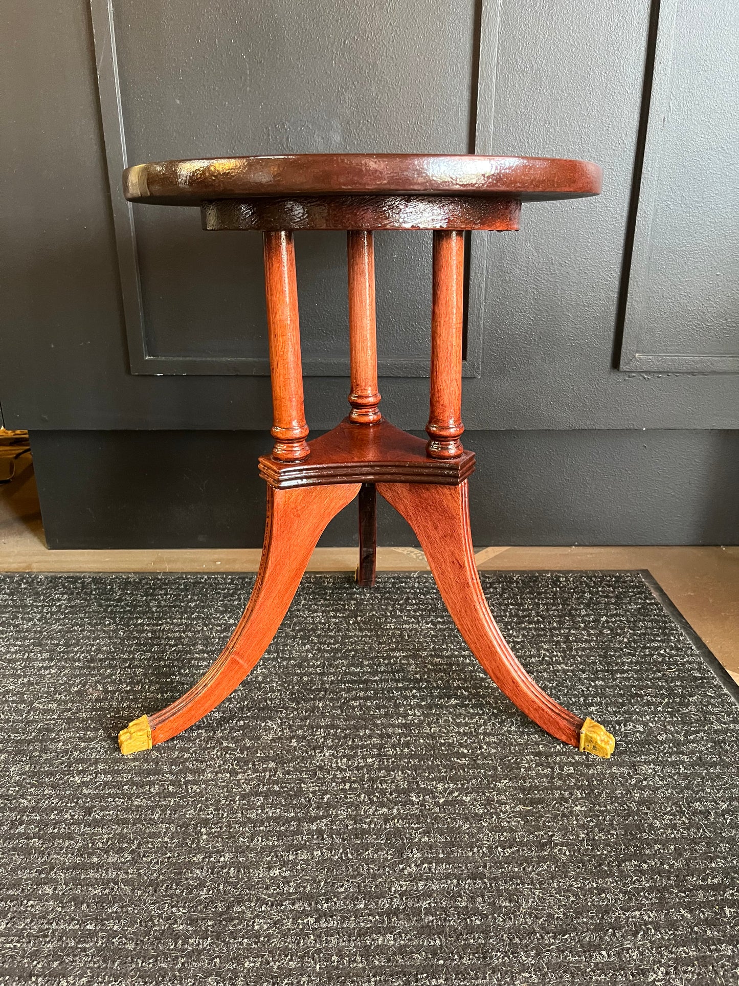 Small Red Colored Wood Side Table/Plant Stand Gold Feet