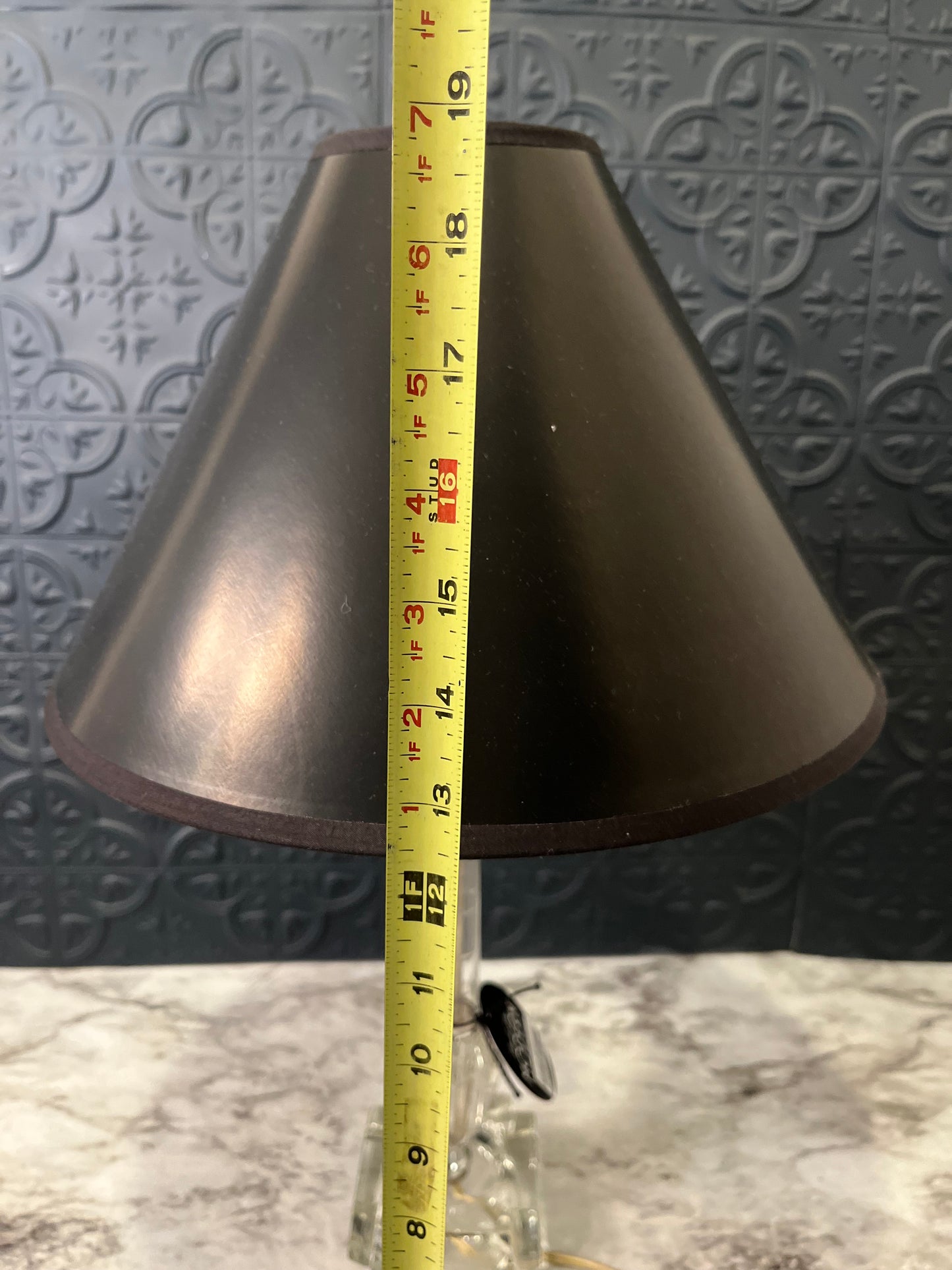 Etched Glass Lamp with Black Shade