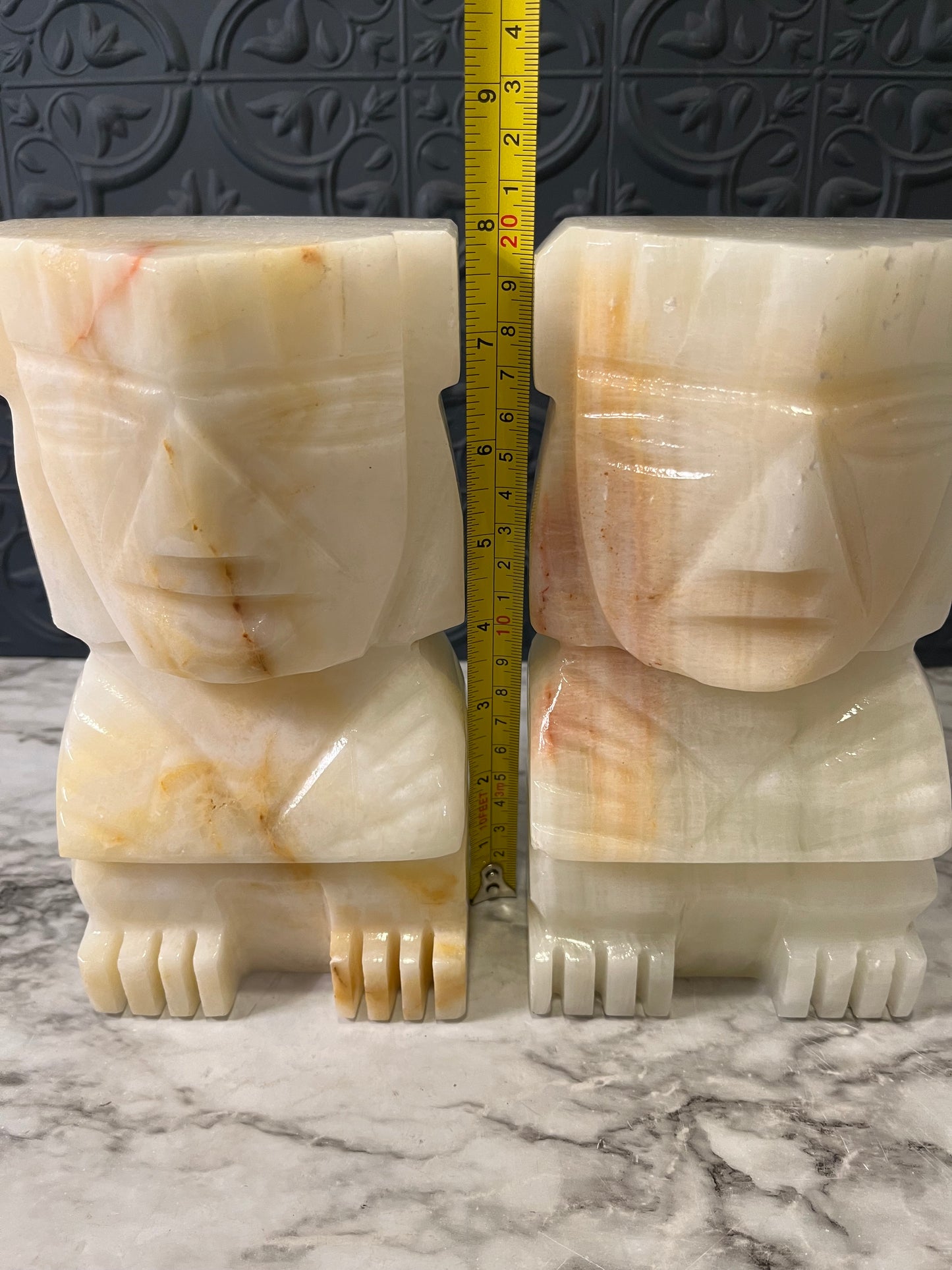 Onyx stone Tiki bookends 8"