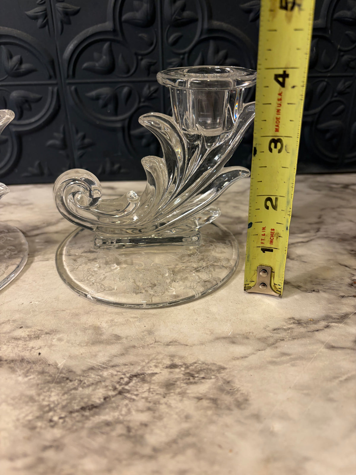 Fostoria Clear Etched Candle Holder Set of 2