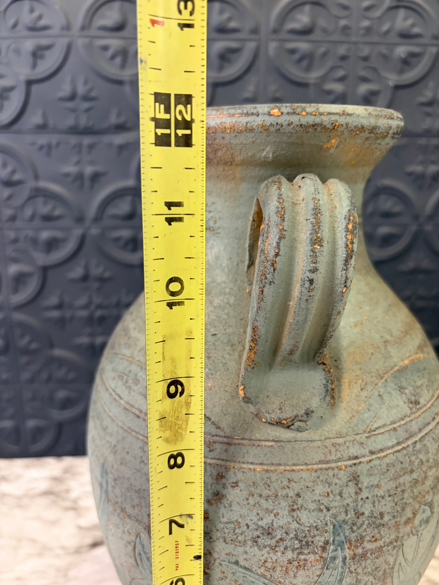 Blue Tone Terracotta Double Handle Jug with Etching