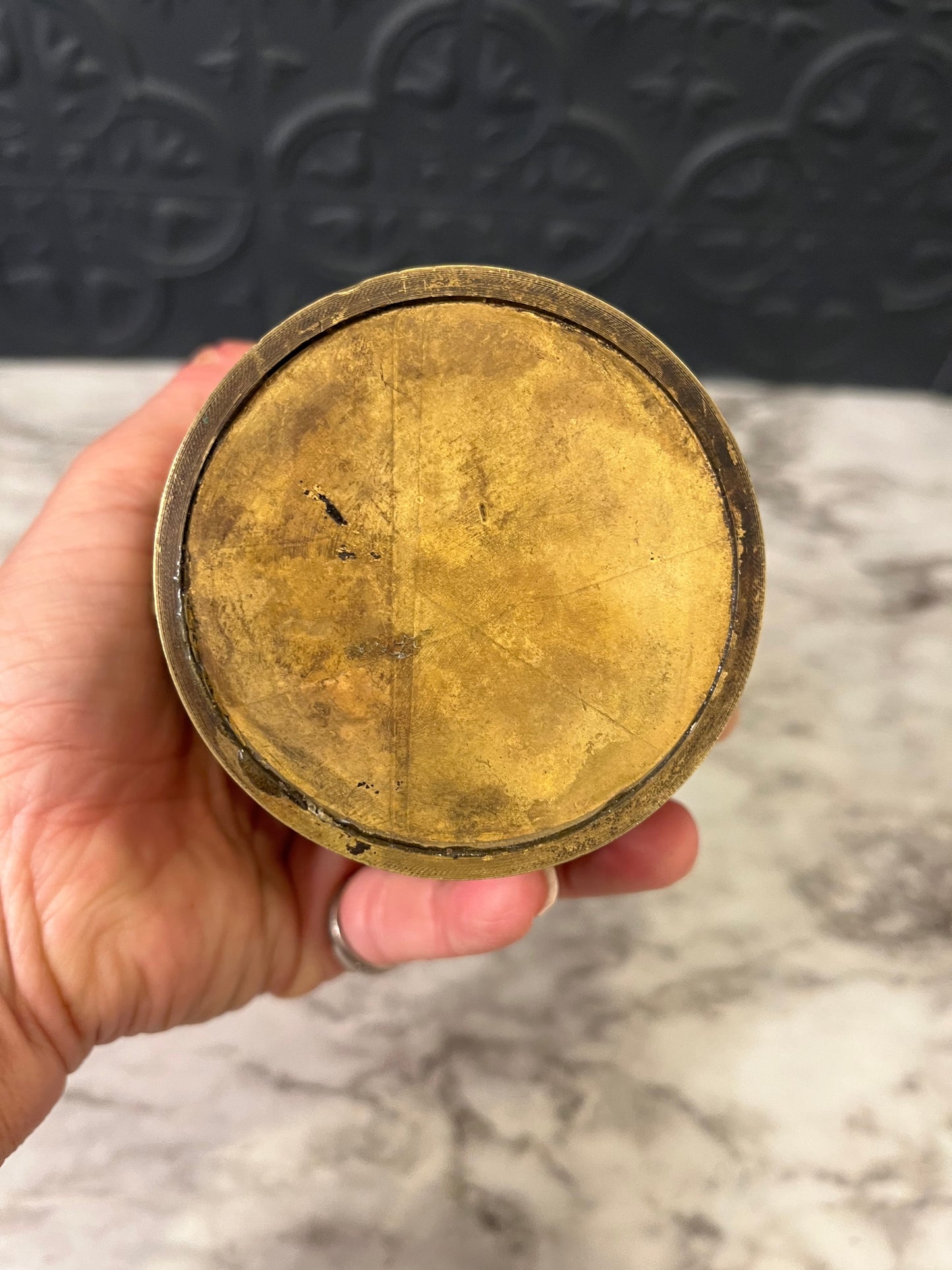 Antique Japanese Brass Vase with Peonies