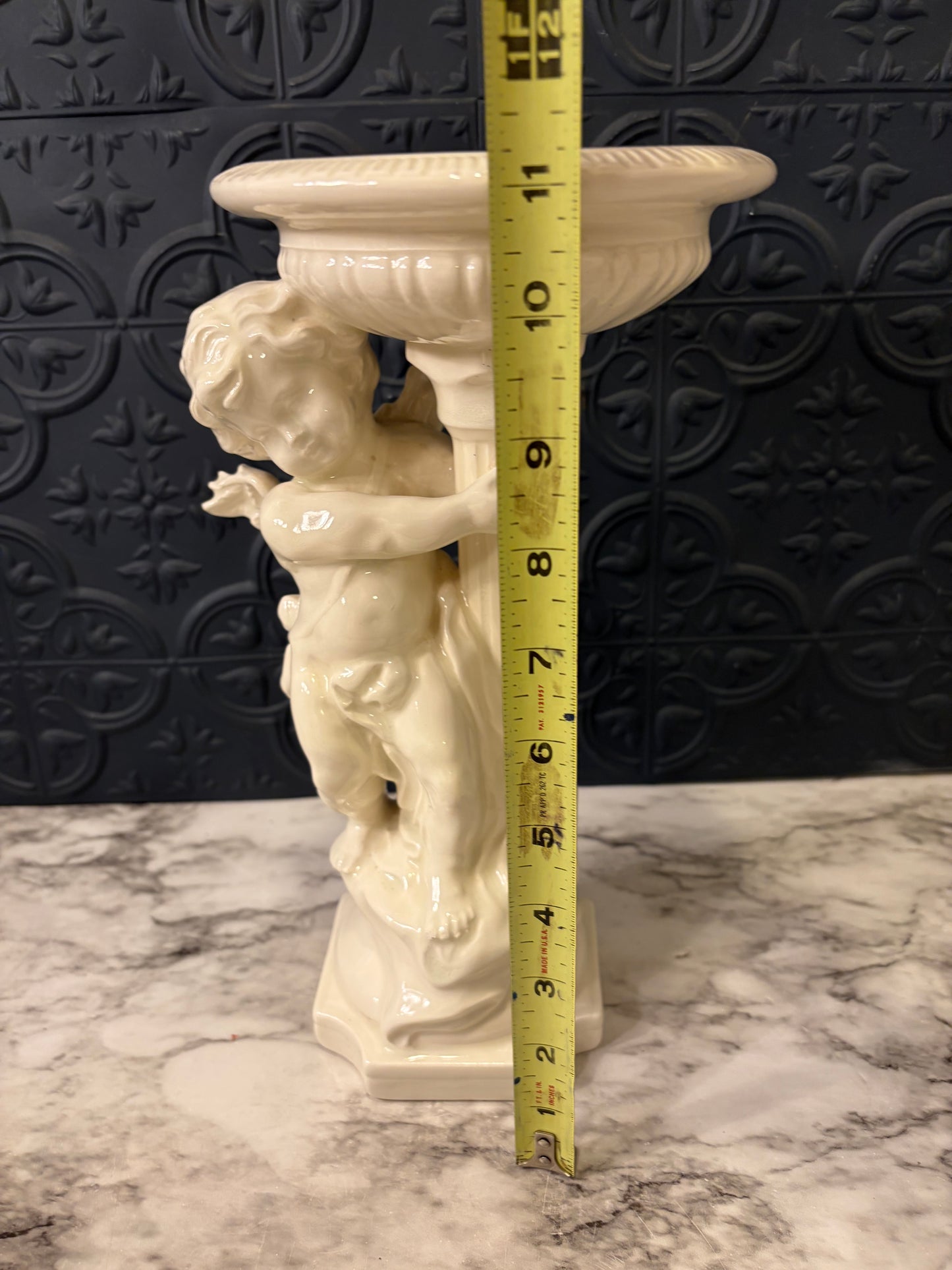 White Ceramic Cherub Pedestal Bowl