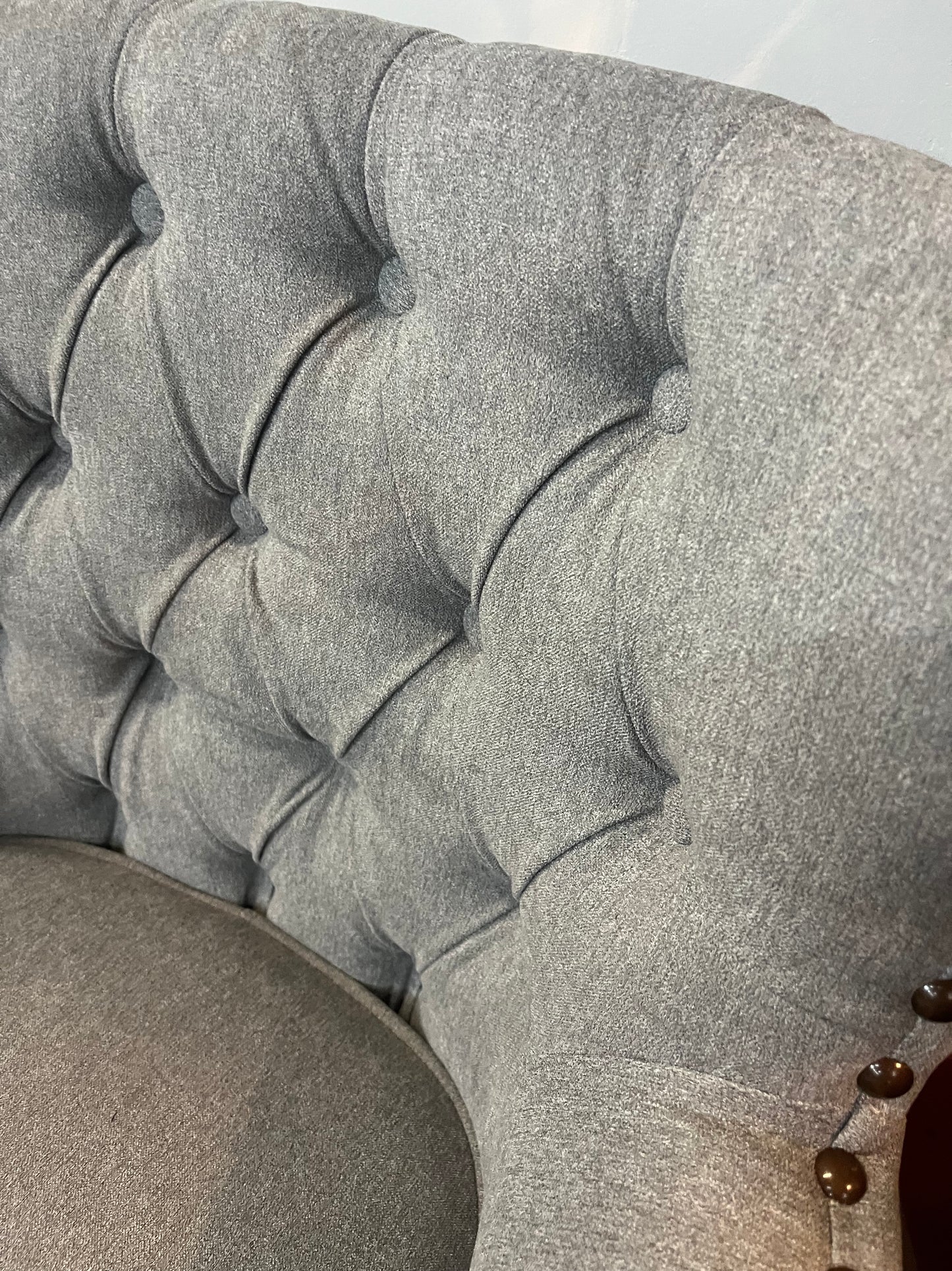 Grey Chair with Rivets and Ottoman