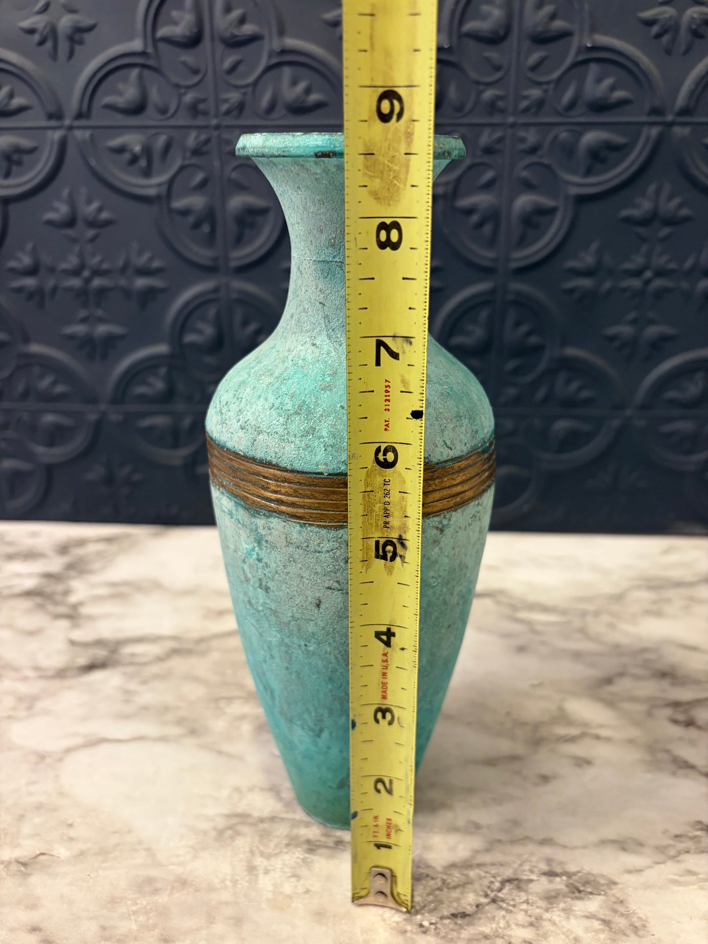 Teal Patina Brass Vase