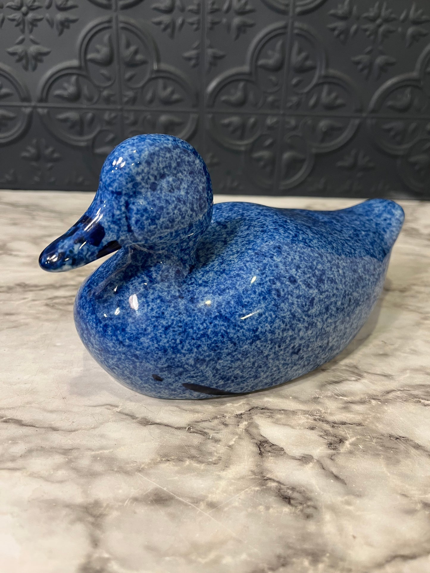Blue Speckled Ceramic Duck